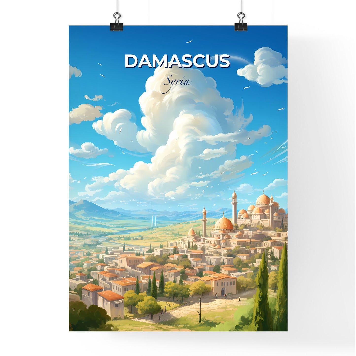 Damascus Syria Skyline - A City With Domes And Trees - Customizable Travel Gift Default Title