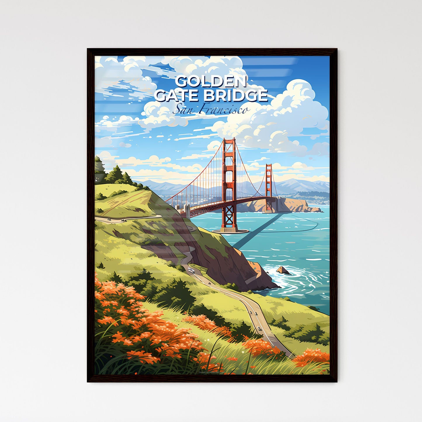 Golden Gate Bridge - Golden Gate Bridge Over Water With Flowers And Trees - Customizable Travel Gift Default Title