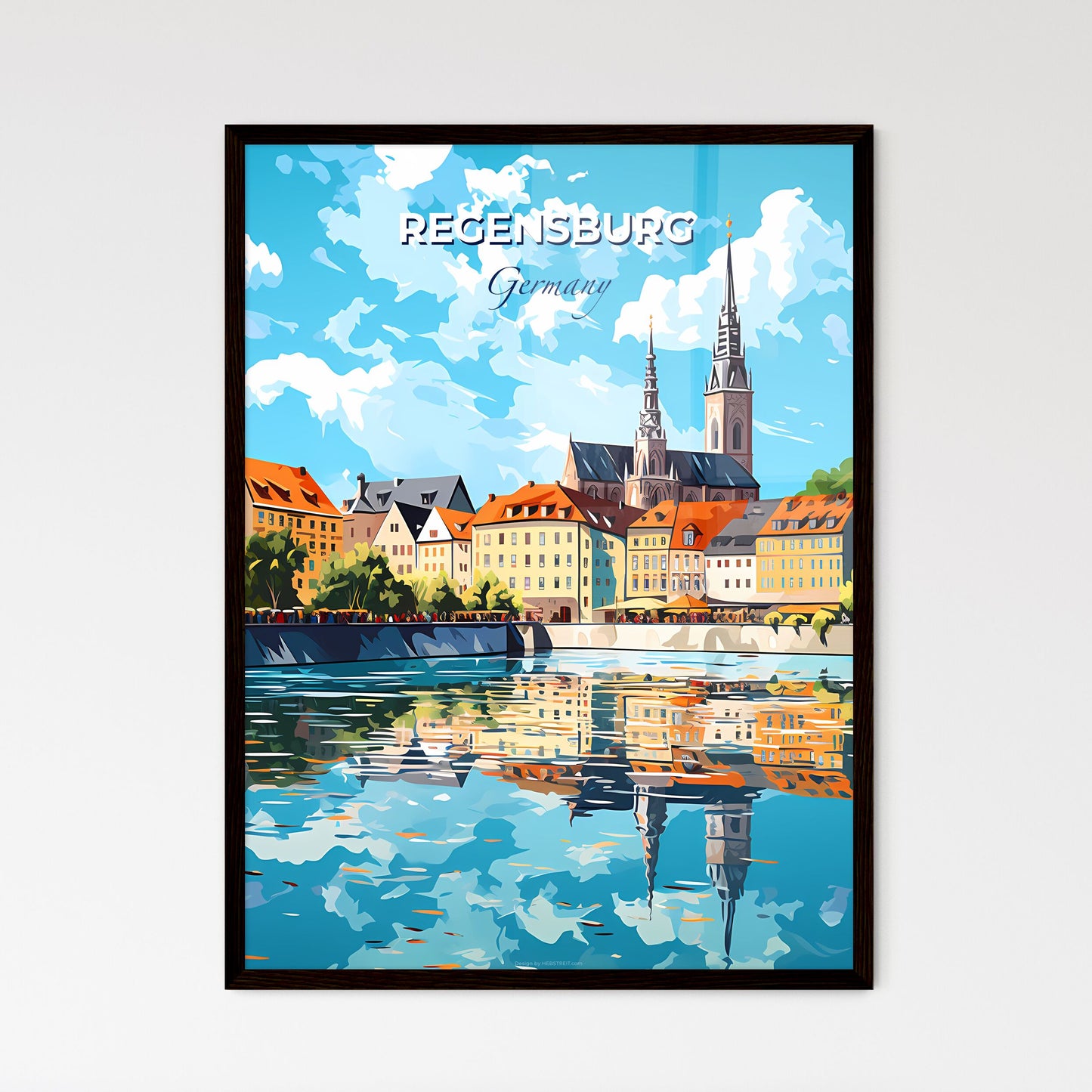 Regensburg Bavaria Germany Skyline - A Water Body With Buildings And Trees - Customizable Travel Gift Default Title