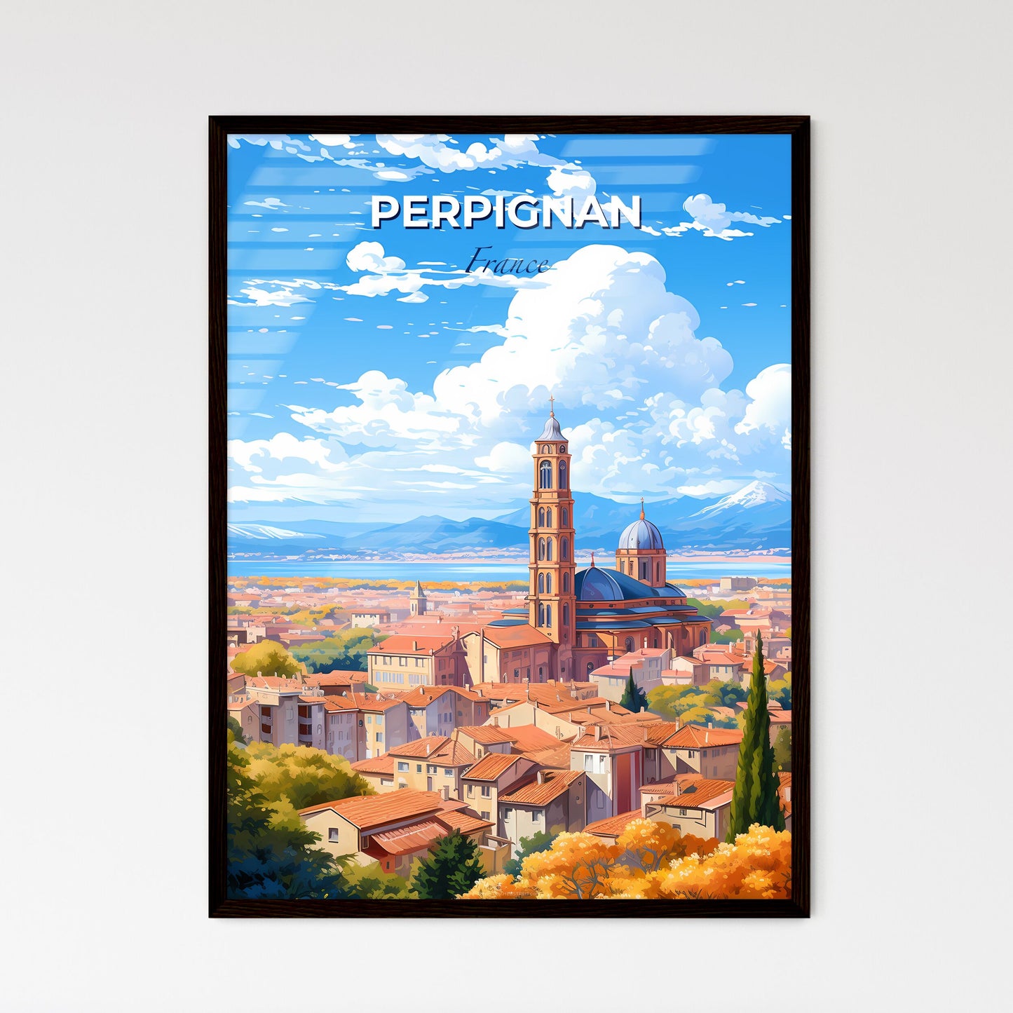 Perpignan France Skyline - A City With A Tower And Trees - Customizable Travel Gift Default Title