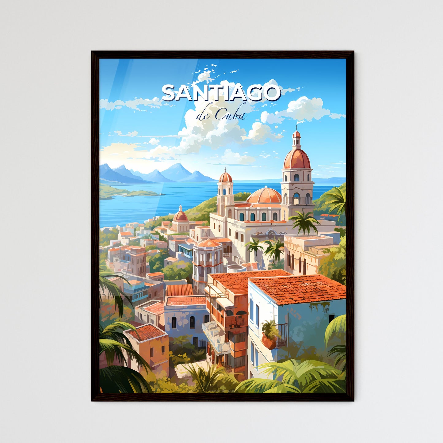 Santiago de Cuba Skyline - A City With A Body Of Water And Mountains - Customizable Travel Gift Default Title