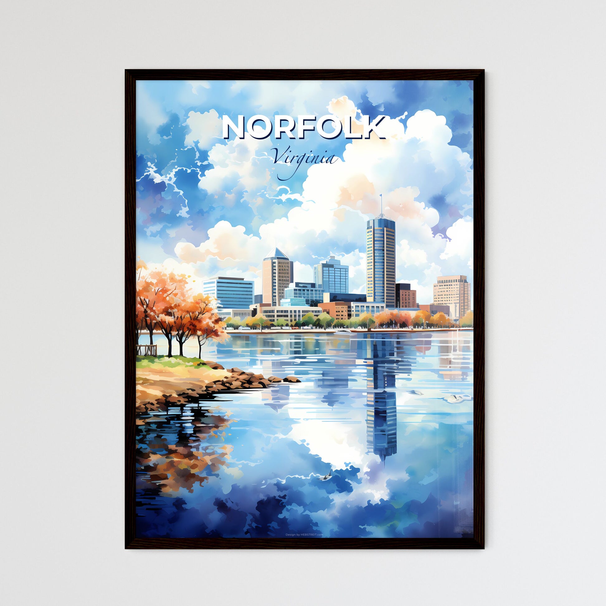 Norfolk Virginia Skyline - A Watercolor Of A City With Trees And A Body Of Water - Customizable Travel Gift Default Title