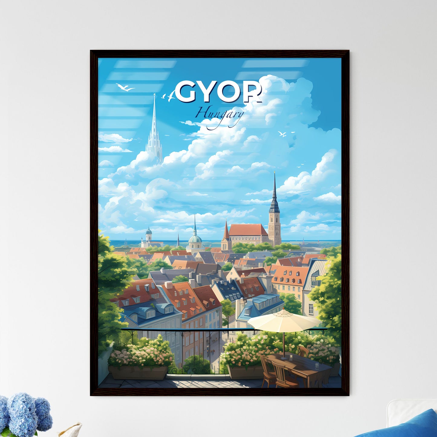 Gyr Hungary Skyline - A City With Many Buildings And Trees - Customizable Travel Gift Default Title