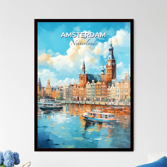 Amsterdam Netherlands Skyline - A Water With Boats And A City With A Clock Tower - Customizable Travel Gift Default Title