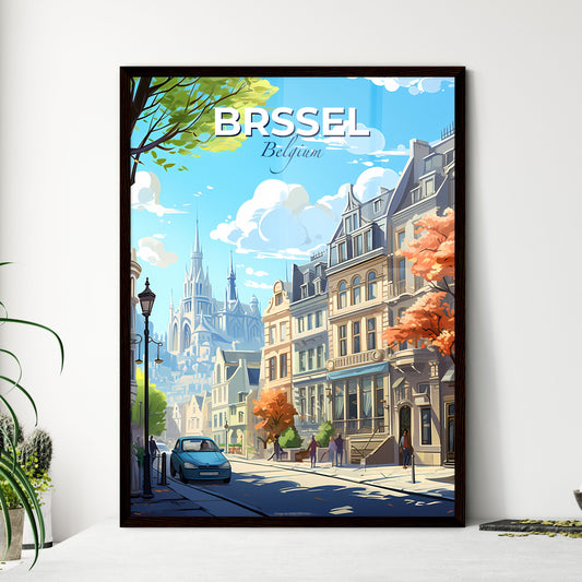 Brssel Belgium Skyline - A Street With Buildings And People Walking On It - Customizable Travel Gift Default Title