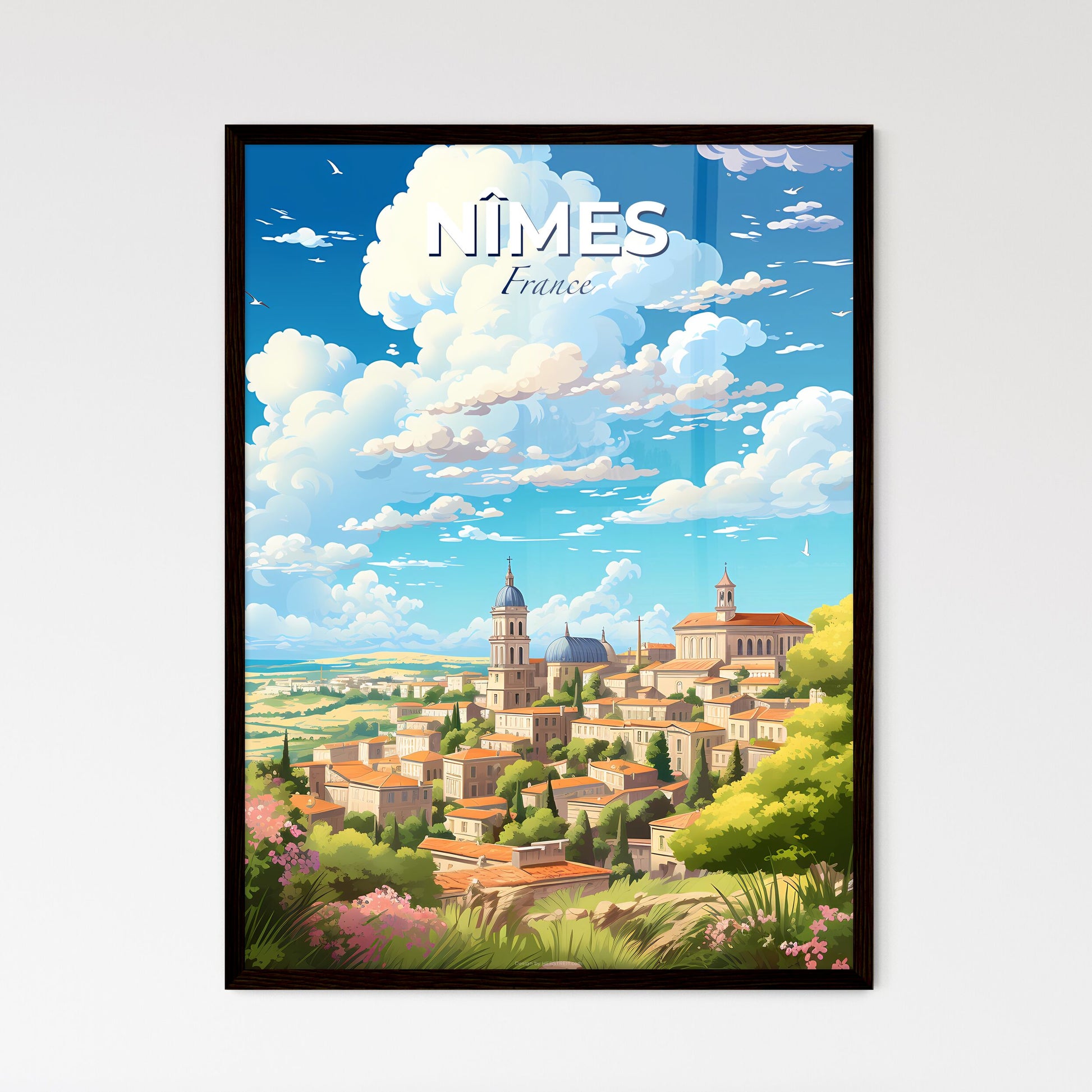 Nmes France Skyline - A Landscape Of A Town With Trees And Buildings - Customizable Travel Gift Default Title