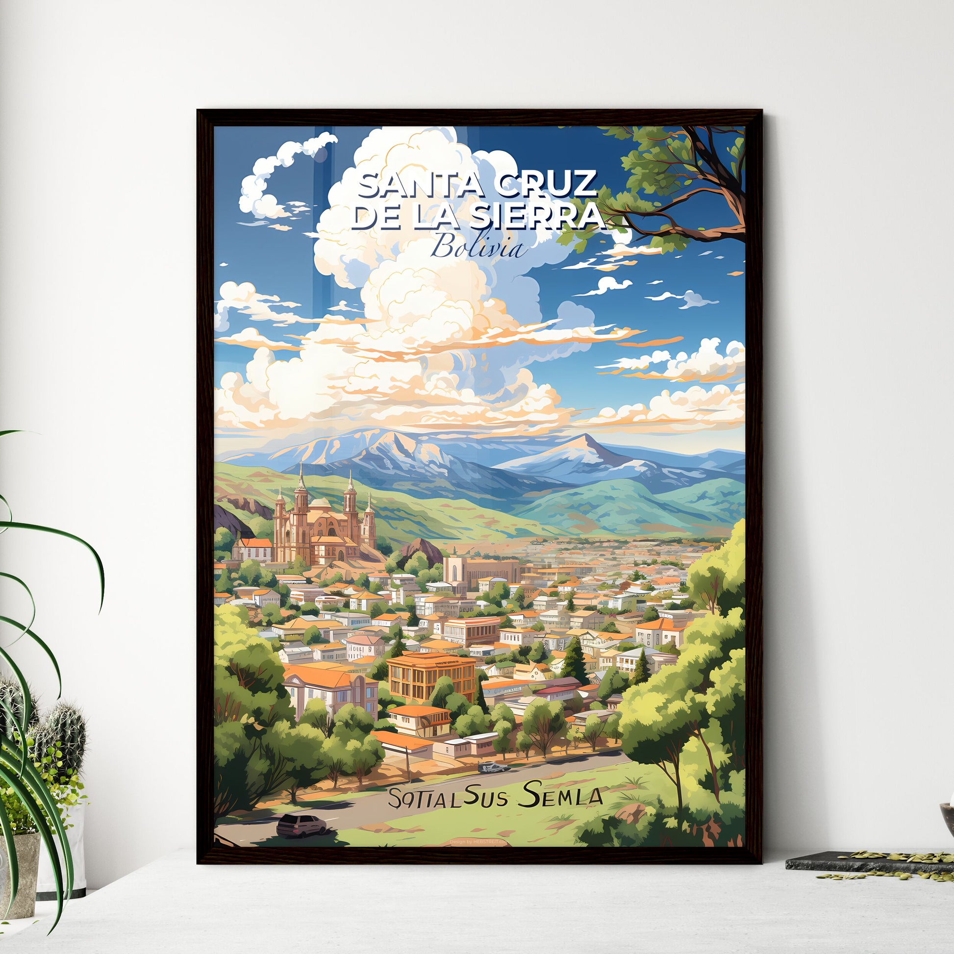 Santa Cruz de la Sierra Bolivia Skyline - A Landscape Of A Town With A Castle And Mountains - Customizable Travel Gift Default Title