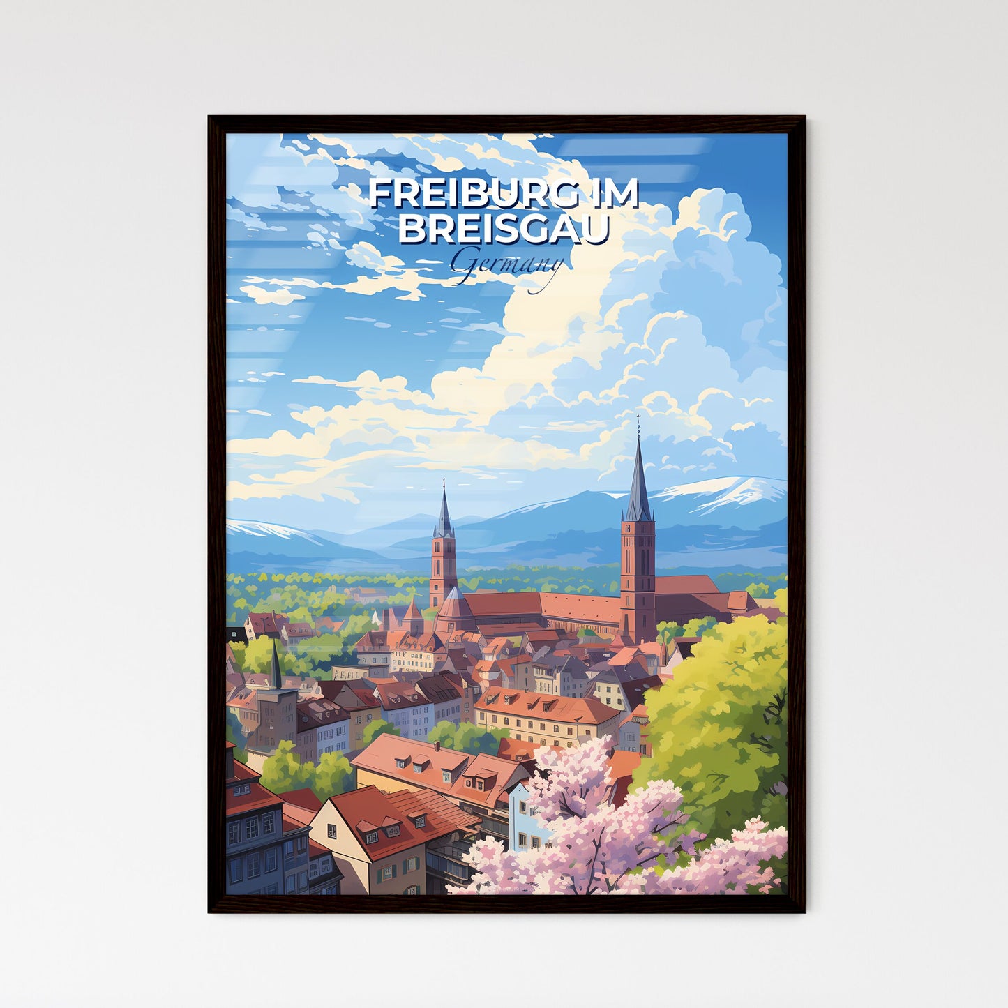 Freiburg im Breisgau Germany Skyline - A City With Red Roofs And Trees And Mountains In The Background - Customizable Travel Gift Default Title