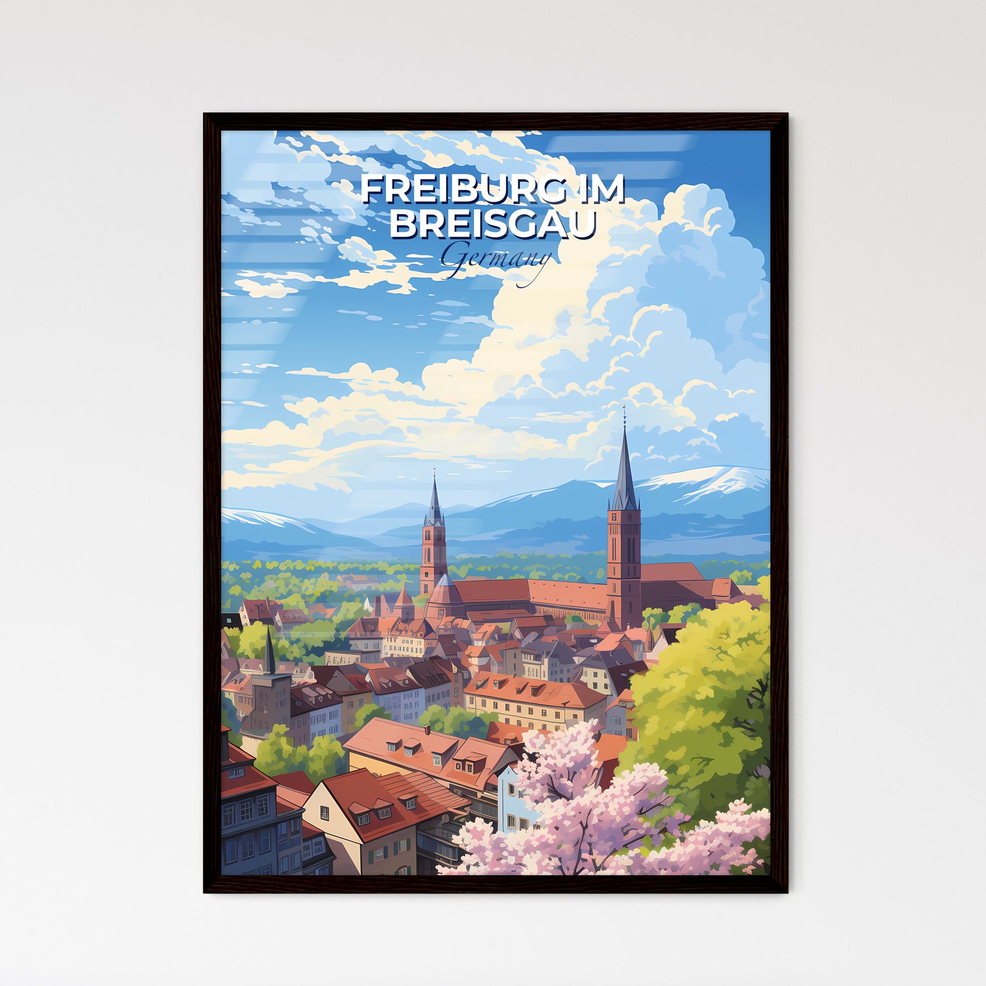 Freiburg im Breisgau Germany Skyline - A City With Red Roofs And Trees And Mountains In The Background - Customizable Travel Gift Default Title