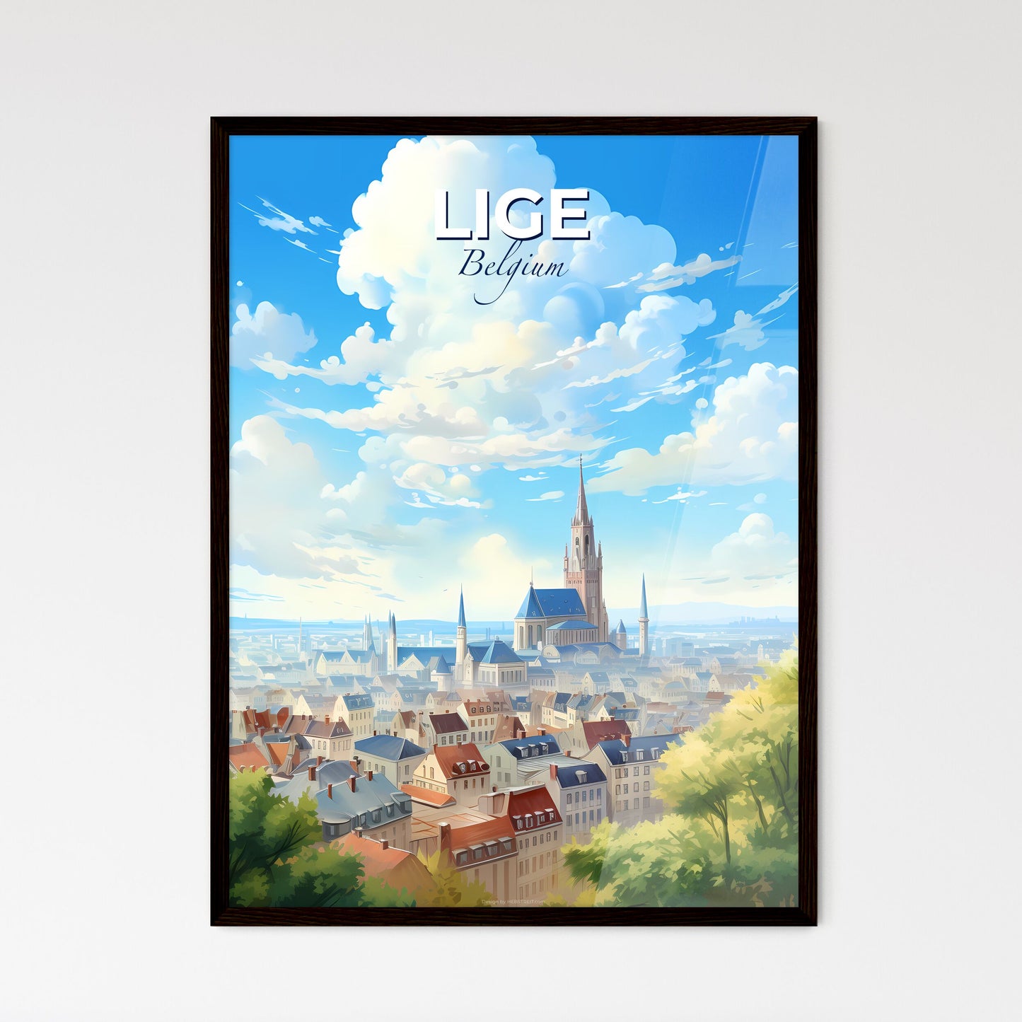 Lige Belgium Skyline - A City With A Castle And Trees - Customizable Travel Gift Default Title