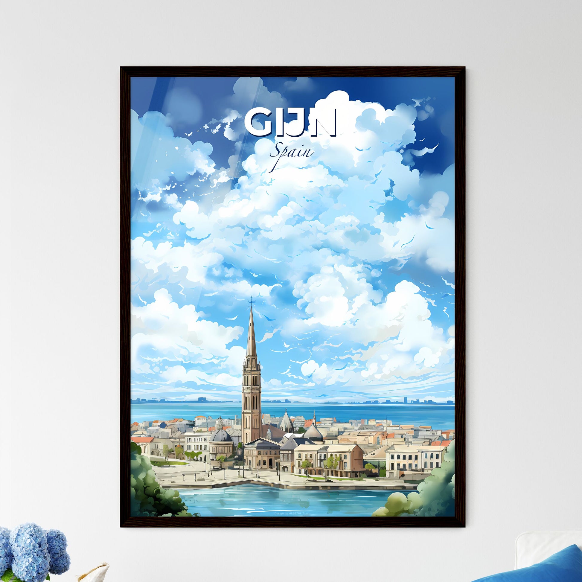 Gijn Spain Skyline - A City With A Tall Tower And A Body Of Water - Customizable Travel Gift Default Title