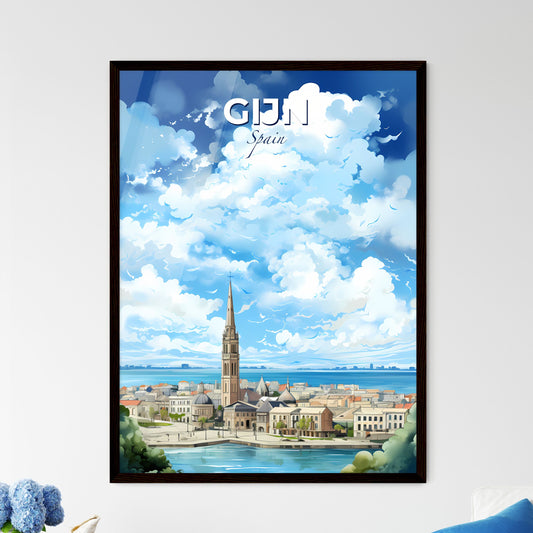Gijn Spain Skyline - A City With A Tall Tower And A Body Of Water - Customizable Travel Gift Default Title