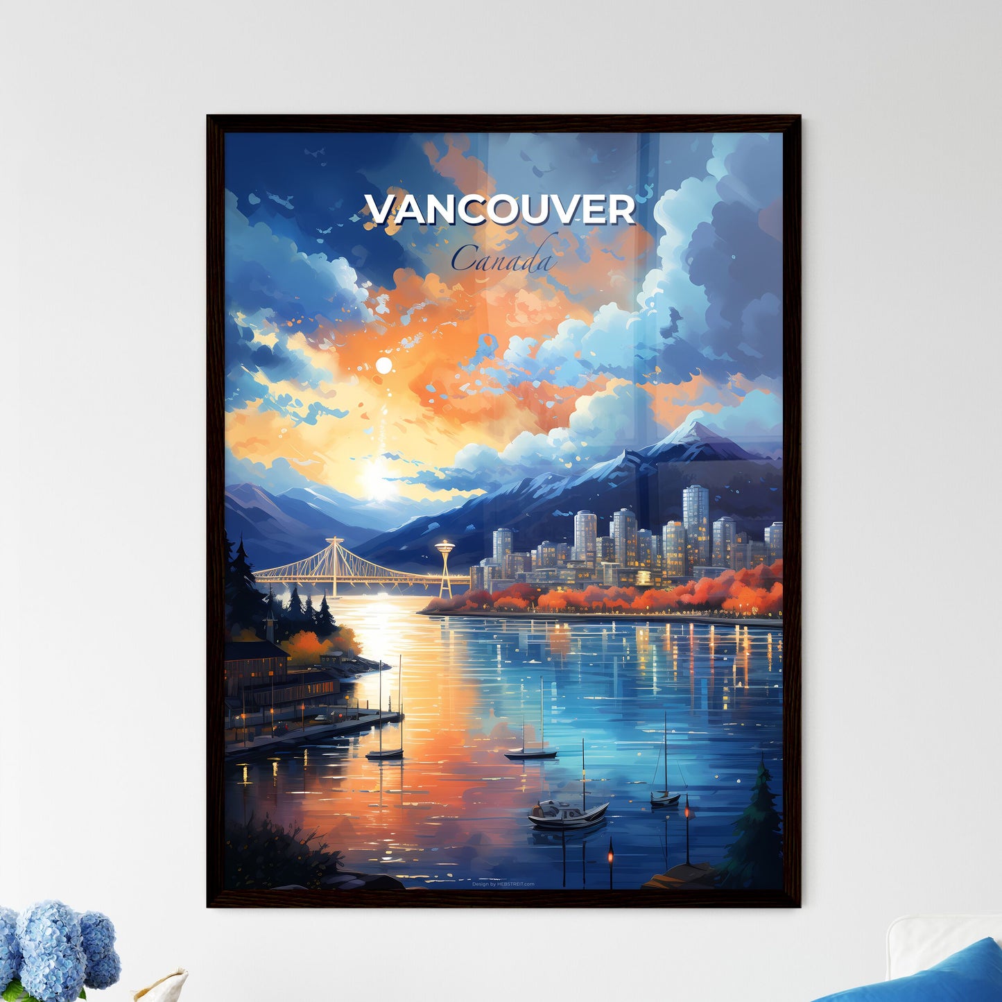 Vancouver Canada Skyline - A City By A River With A Bridge And Mountains In The Background - Customizable Travel Gift Default Title