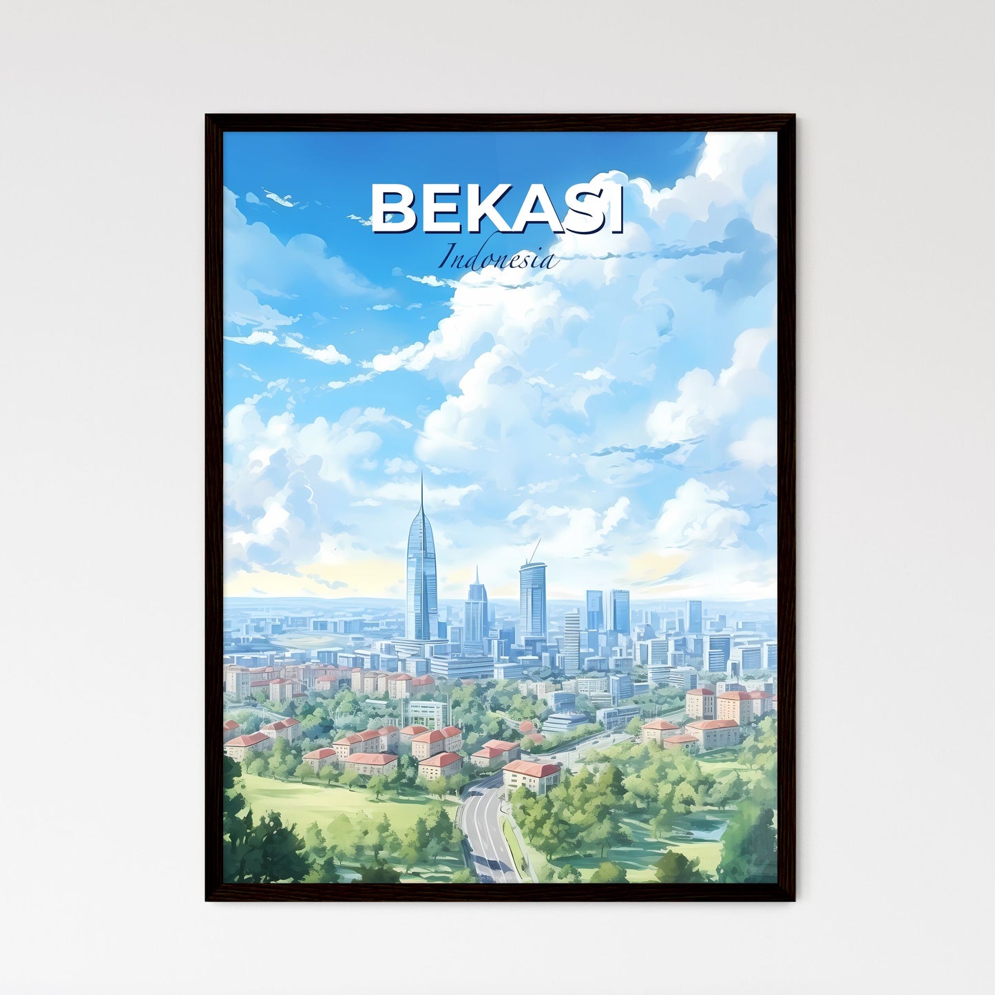 Bekasi Indonesia Skyline - A City Landscape With Trees And Buildings - Customizable Travel Gift Default Title