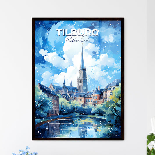 Tilburg Netherlands Skyline - A Painting Of A City With A Church And Trees - Customizable Travel Gift Default Title