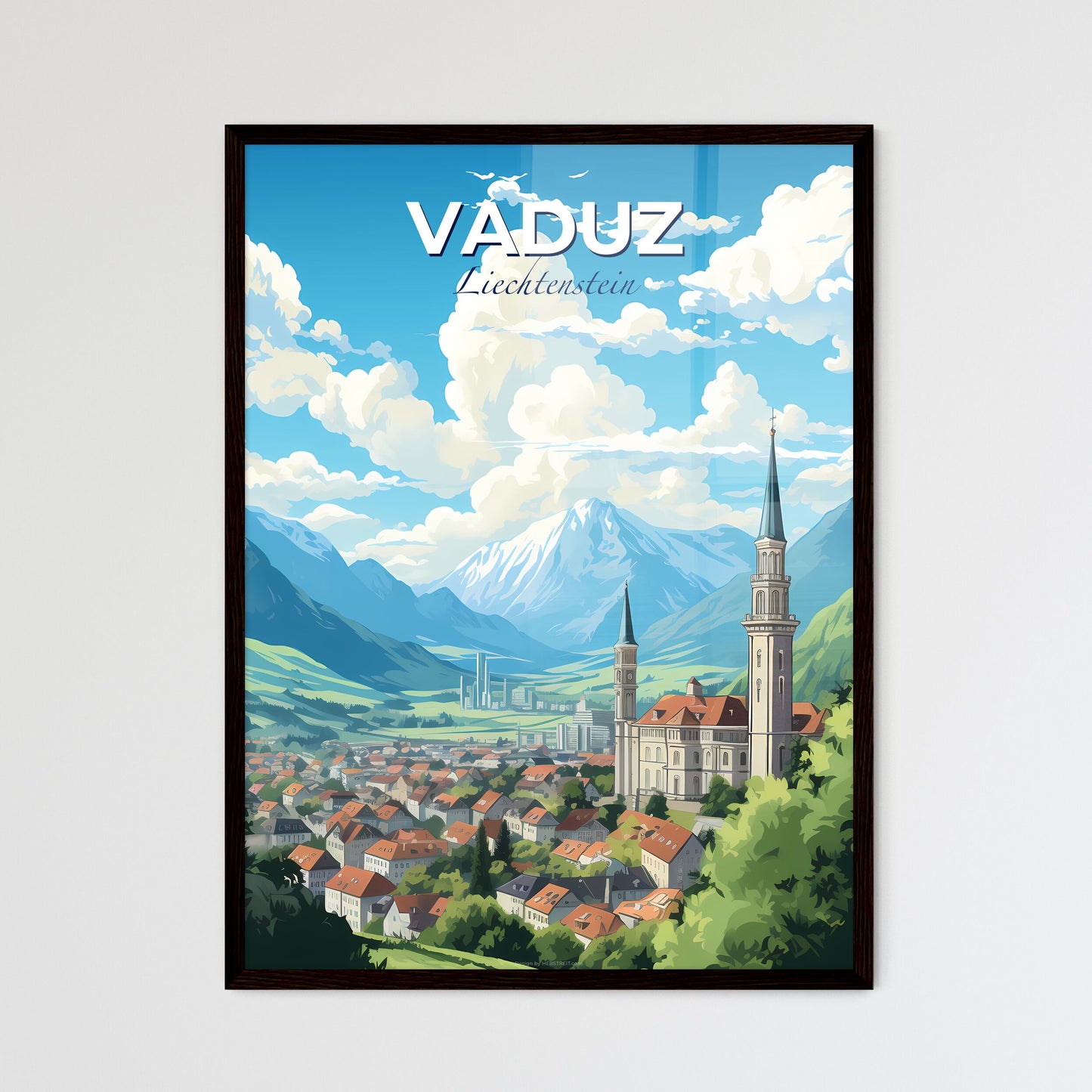 Vaduz Liechtenstein Skyline - A Town With A Tower And Mountains In The Background - Customizable Travel Gift Default Title