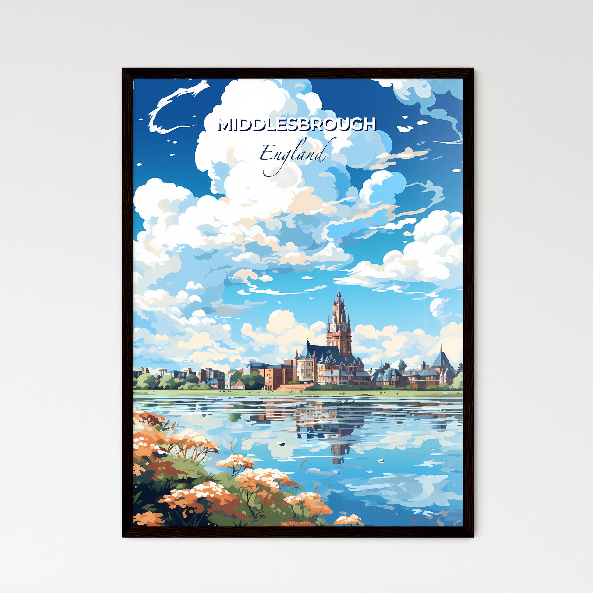 Middlesbrough England Skyline - A Water Body With A Castle And Flowers And Clouds In The Sky - Customizable Travel Gift Default Title