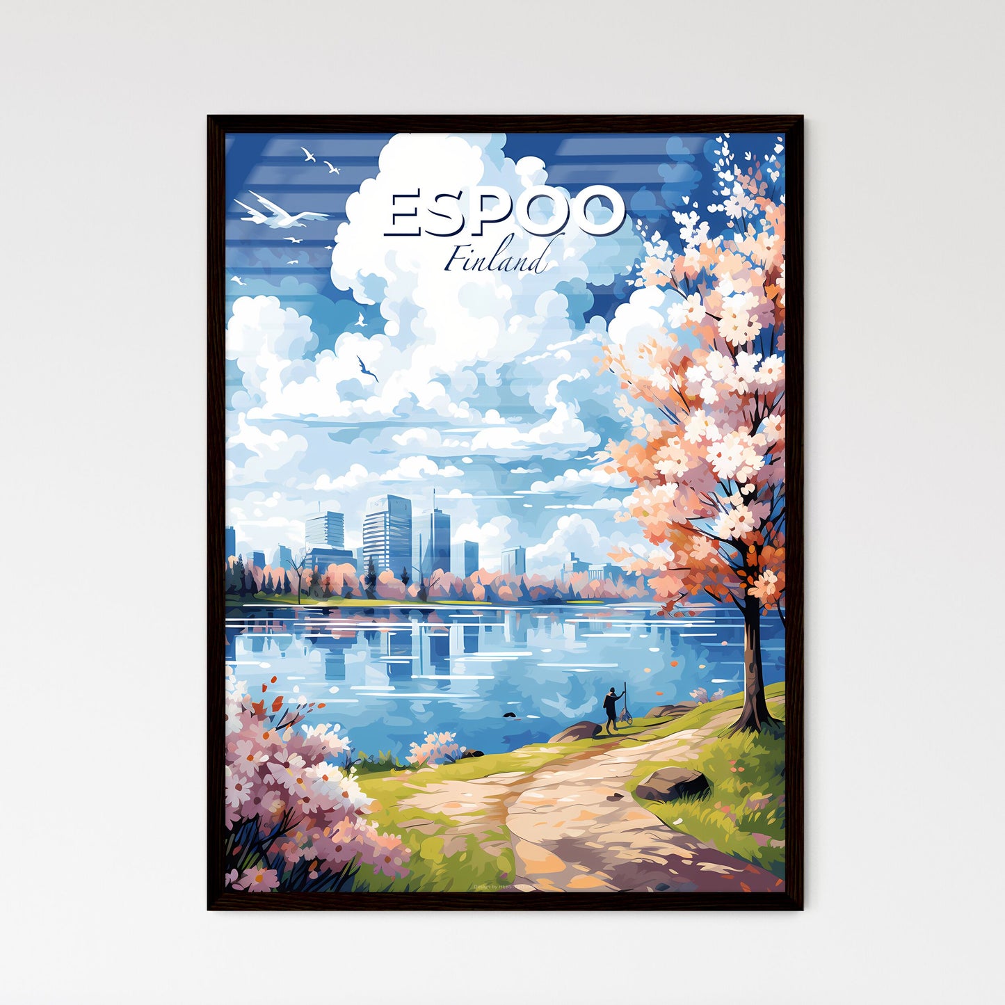 Espoo Finland Skyline - A Painting Of A City By A Lake - Customizable Travel Gift Default Title