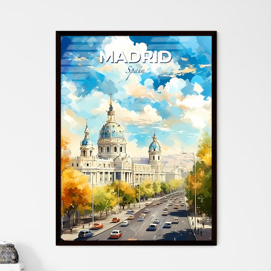 Madrid Spain Skyline - A Large Building With A Dome On Top And A Road With Trees - Customizable Travel Gift Default Title