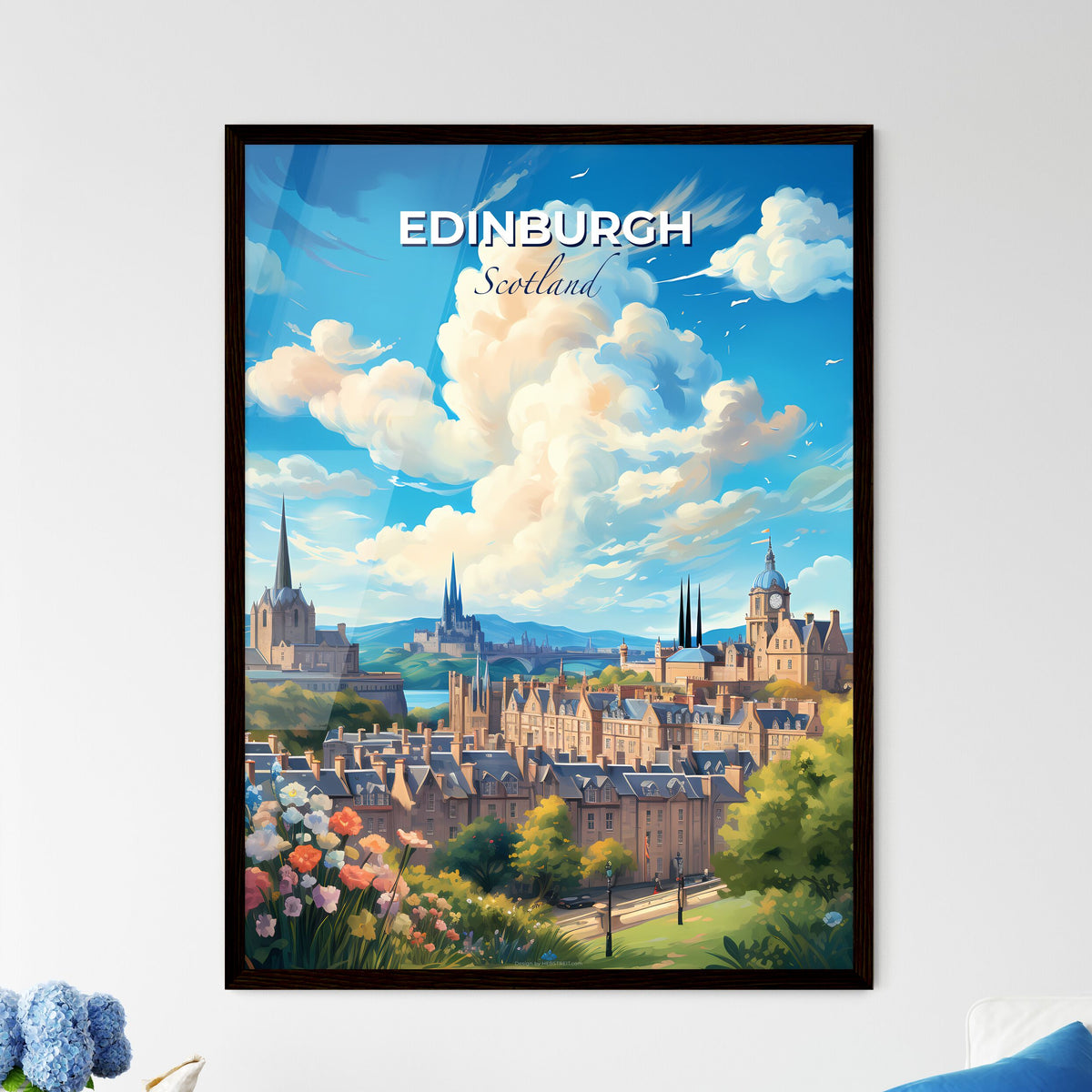 Edinburgh Scotland Skyline - A Landscape Of A City With A Large Building And Trees - Customizable Travel Gift Default Title