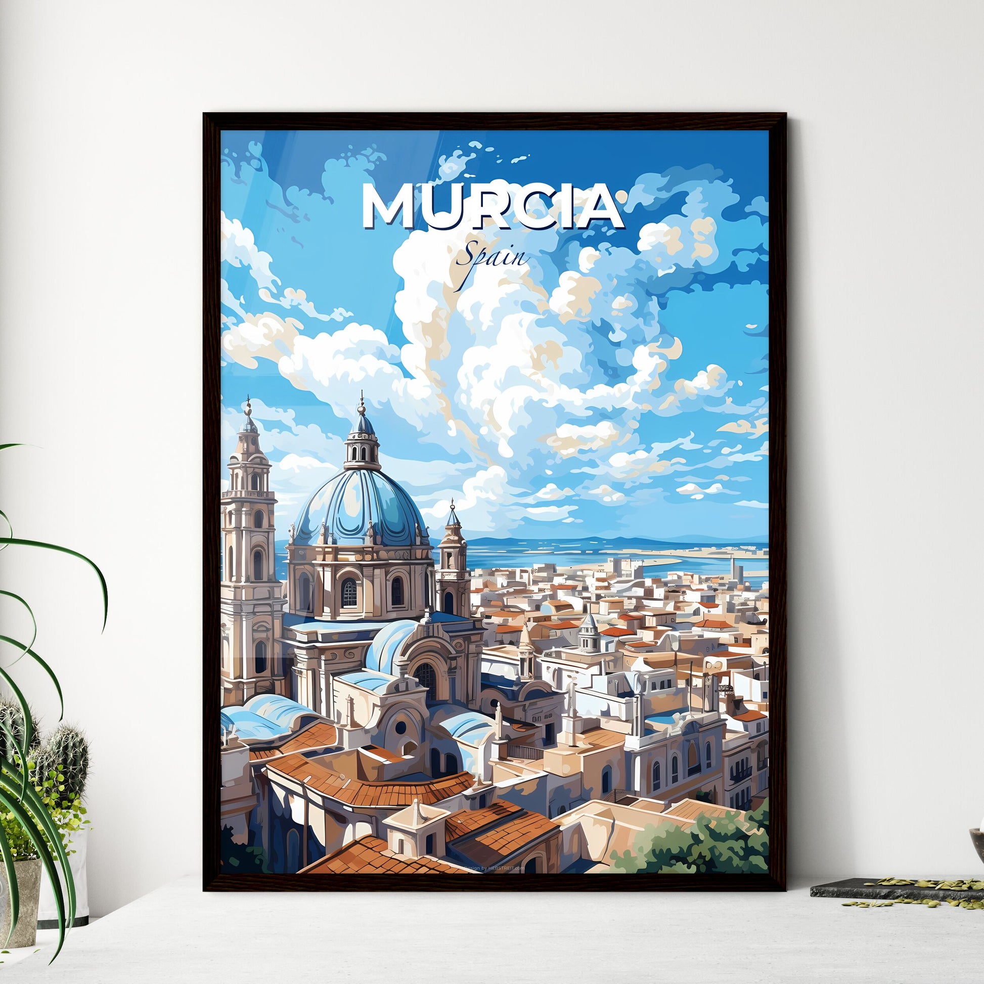 Murcia Spain Skyline - A Large City With A Blue Dome And A Body Of Water - Customizable Travel Gift Default Title