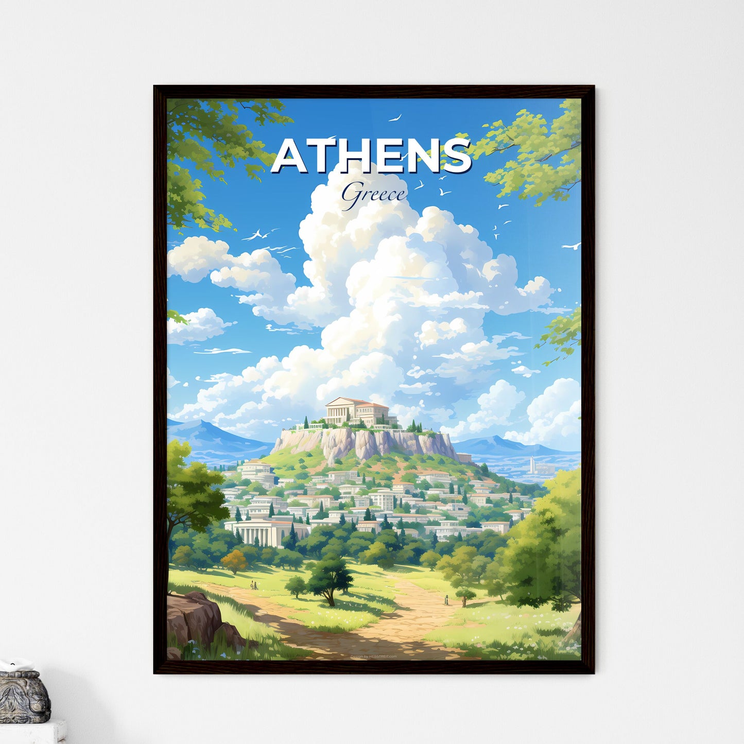 Athens Greece Skyline - A Landscape Of A City With Buildings On A Hill - Customizable Travel Gift Default Title