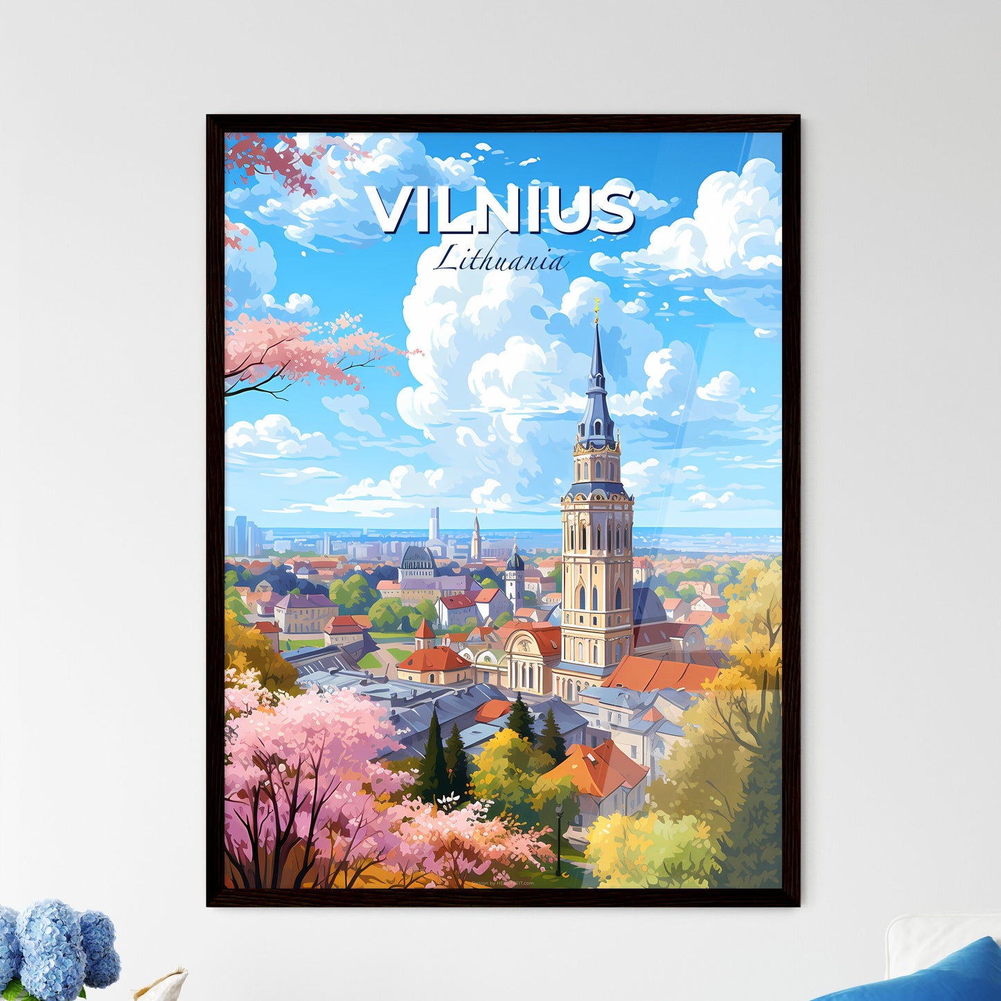 Vilnius Lithuania Skyline - A City With A Tower And Trees - Customizable Travel Gift Default Title