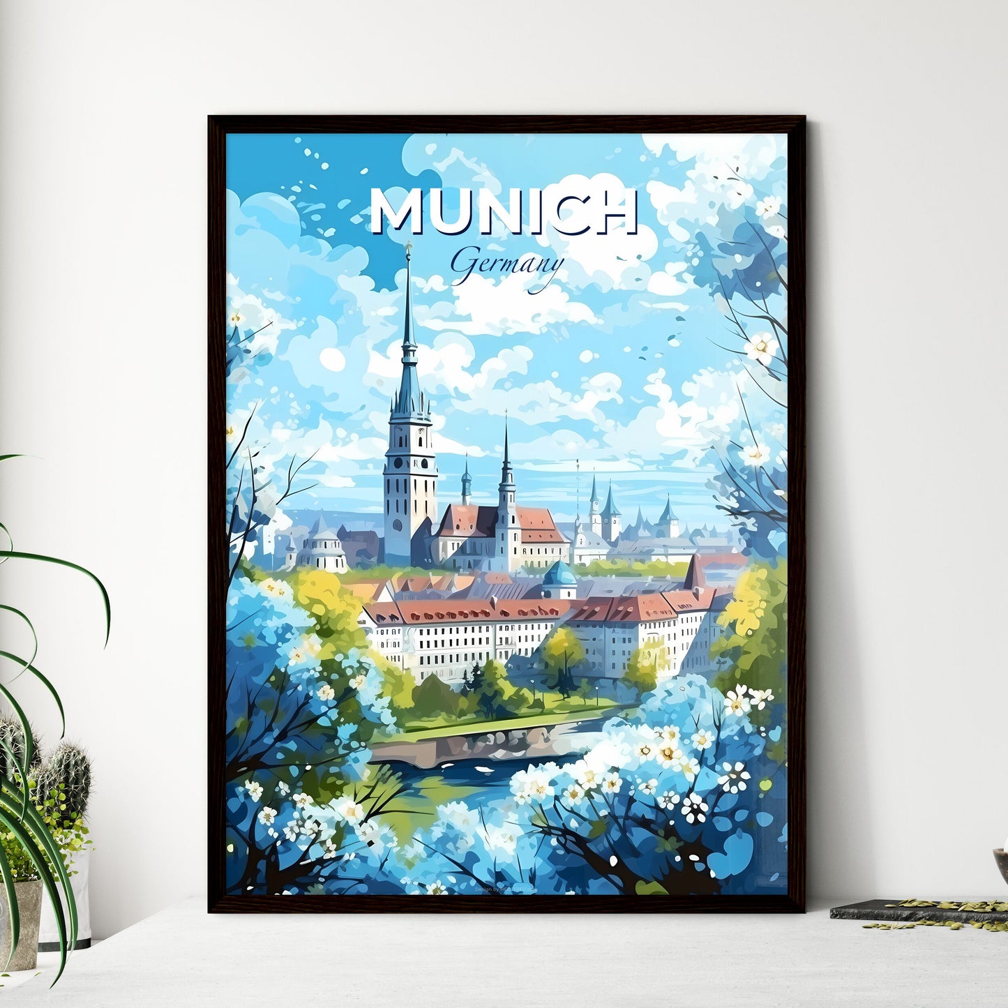 Mnchen Germany Skyline - A Painting Of A City With A River And Trees - Customizable Travel Gift Default Title