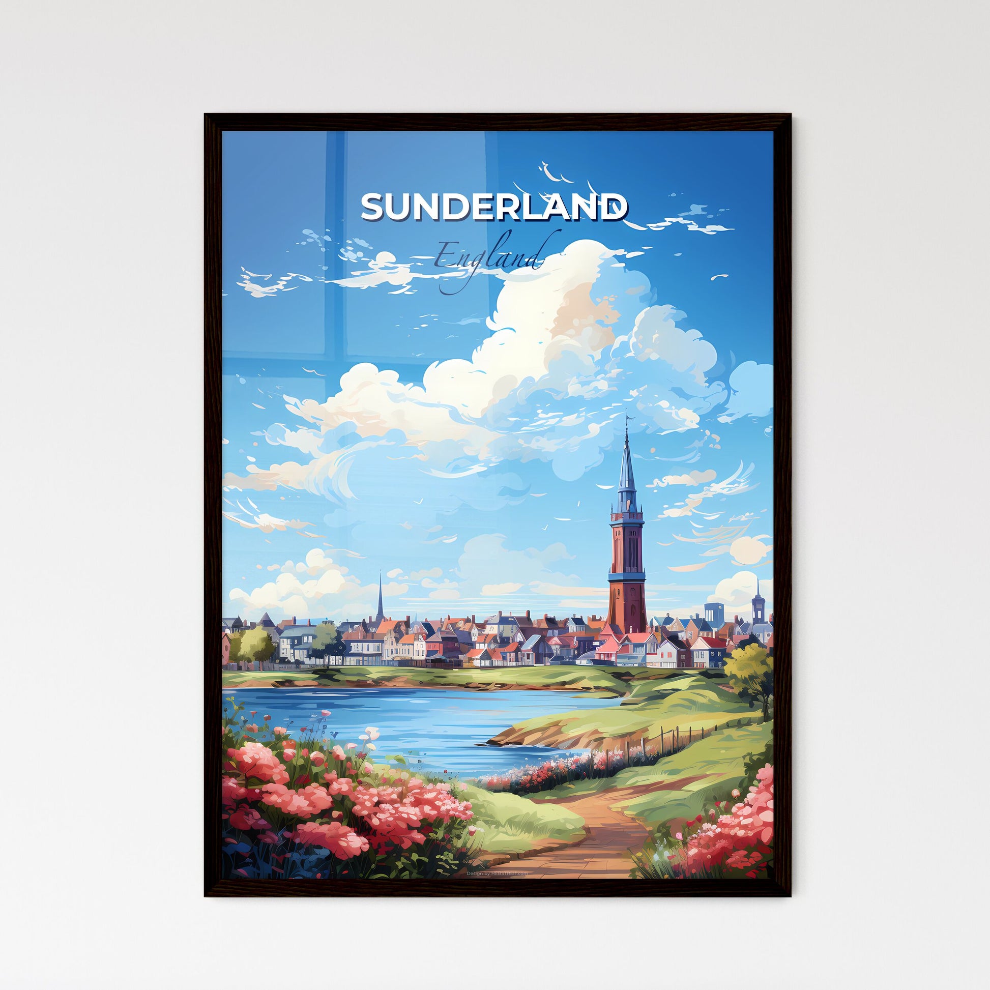 Sunderland England Skyline - A Water Body And A City With A Tower - Customizable Travel Gift Default Title