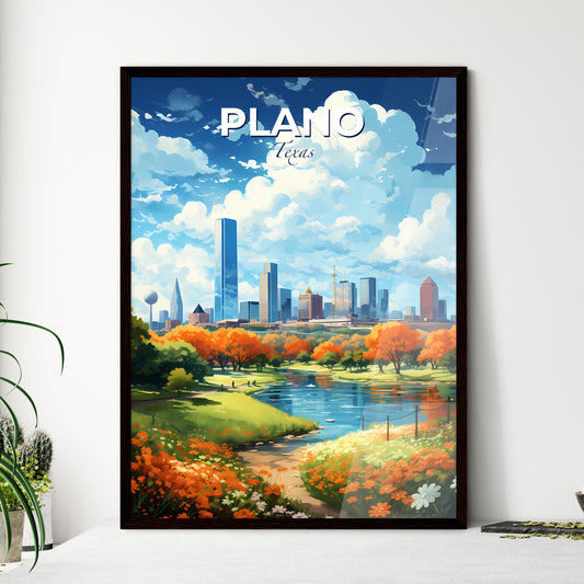 Plano Texas Skyline - A River With Orange Flowers And A City In The Background - Customizable Travel Gift Default Title