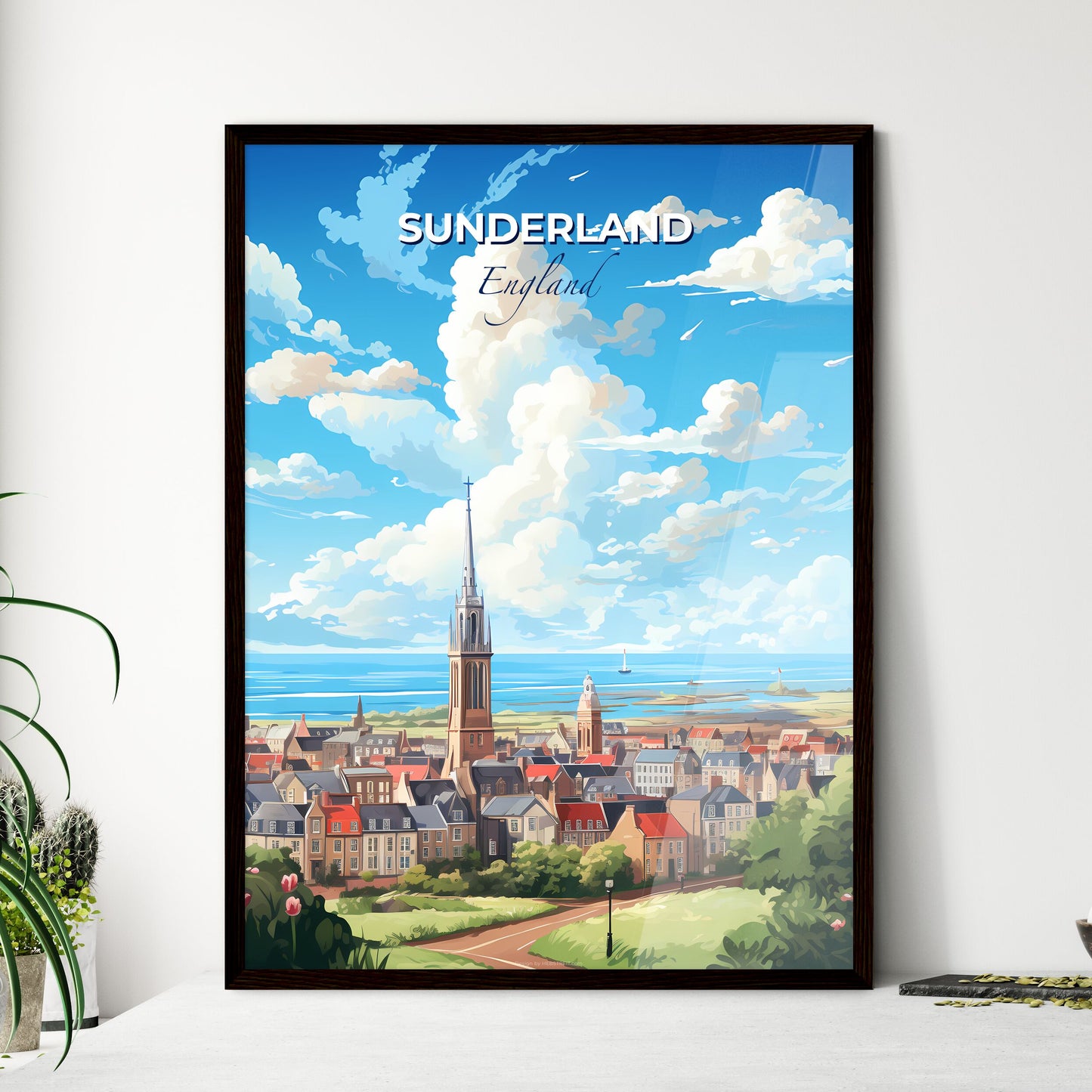 Sunderland England Skyline - A City With A Tall Tower And A Body Of Water - Customizable Travel Gift Default Title