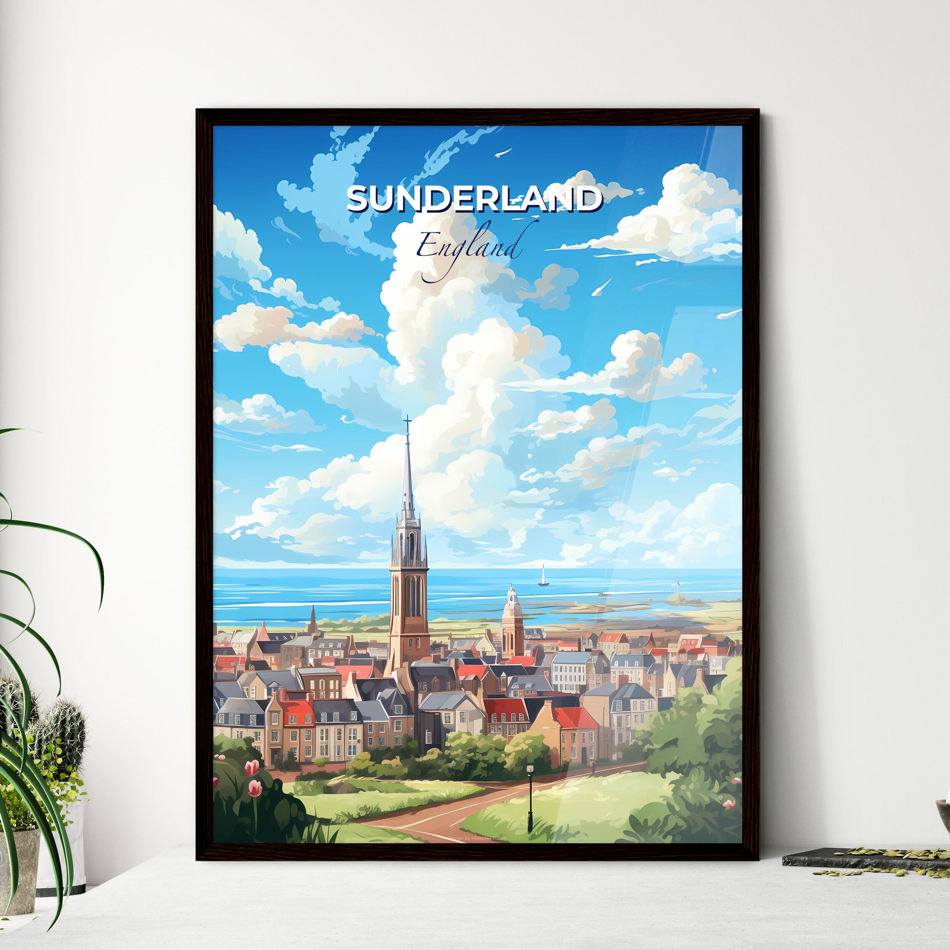 Sunderland England Skyline - A City With A Tall Tower And A Body Of Water - Customizable Travel Gift Default Title