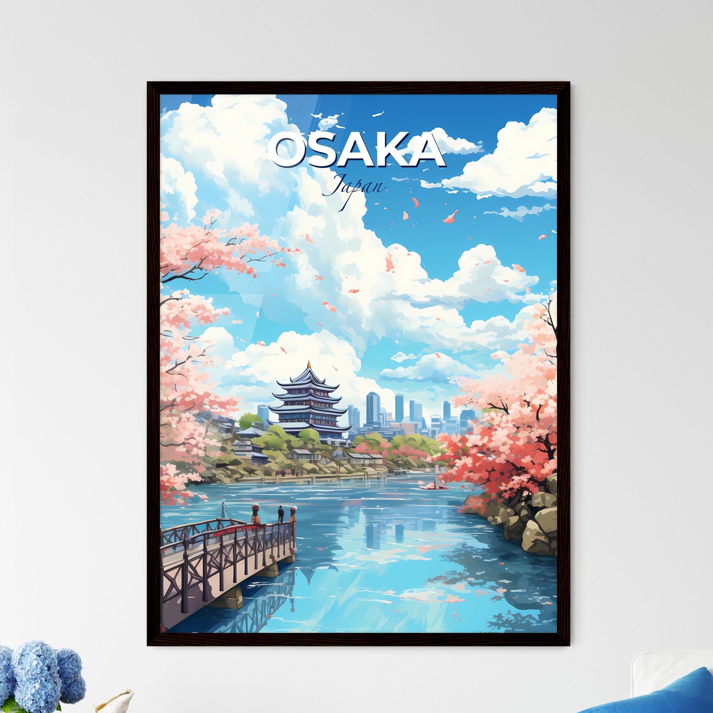 Osaka Japan Skyline - A River With A Bridge And A Building In The Background - Customizable Travel Gift Default Title