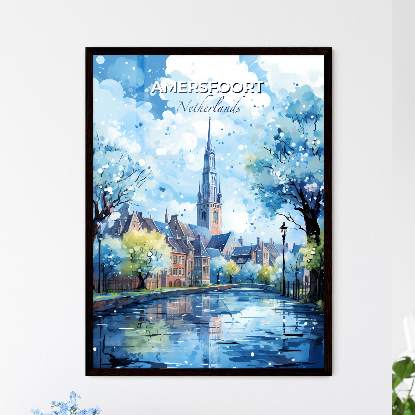 Amersfoort Netherlands Skyline - A Water Way With Trees And A Church Tower - Customizable Travel Gift Default Title