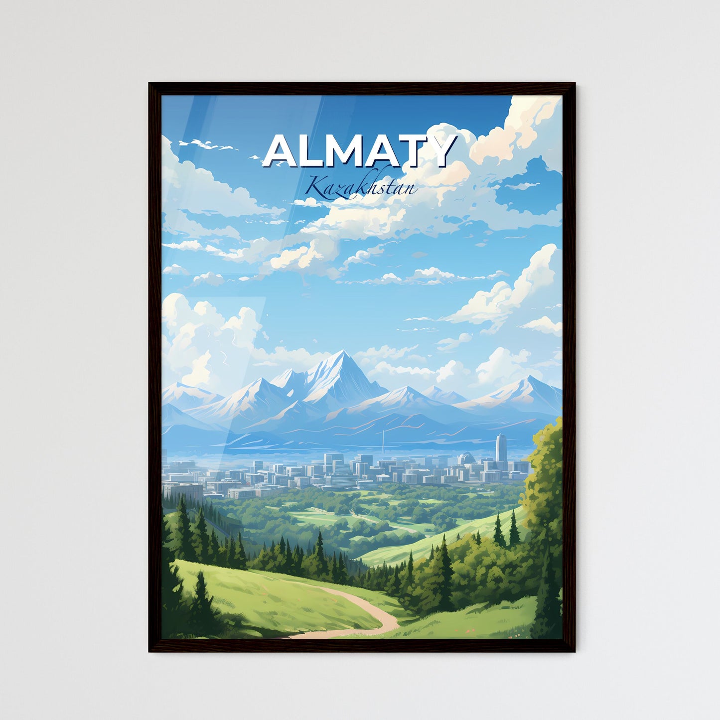 Almaty Kazakhstan Skyline - A Landscape Of A City And Mountains - Customizable Travel Gift Default Title