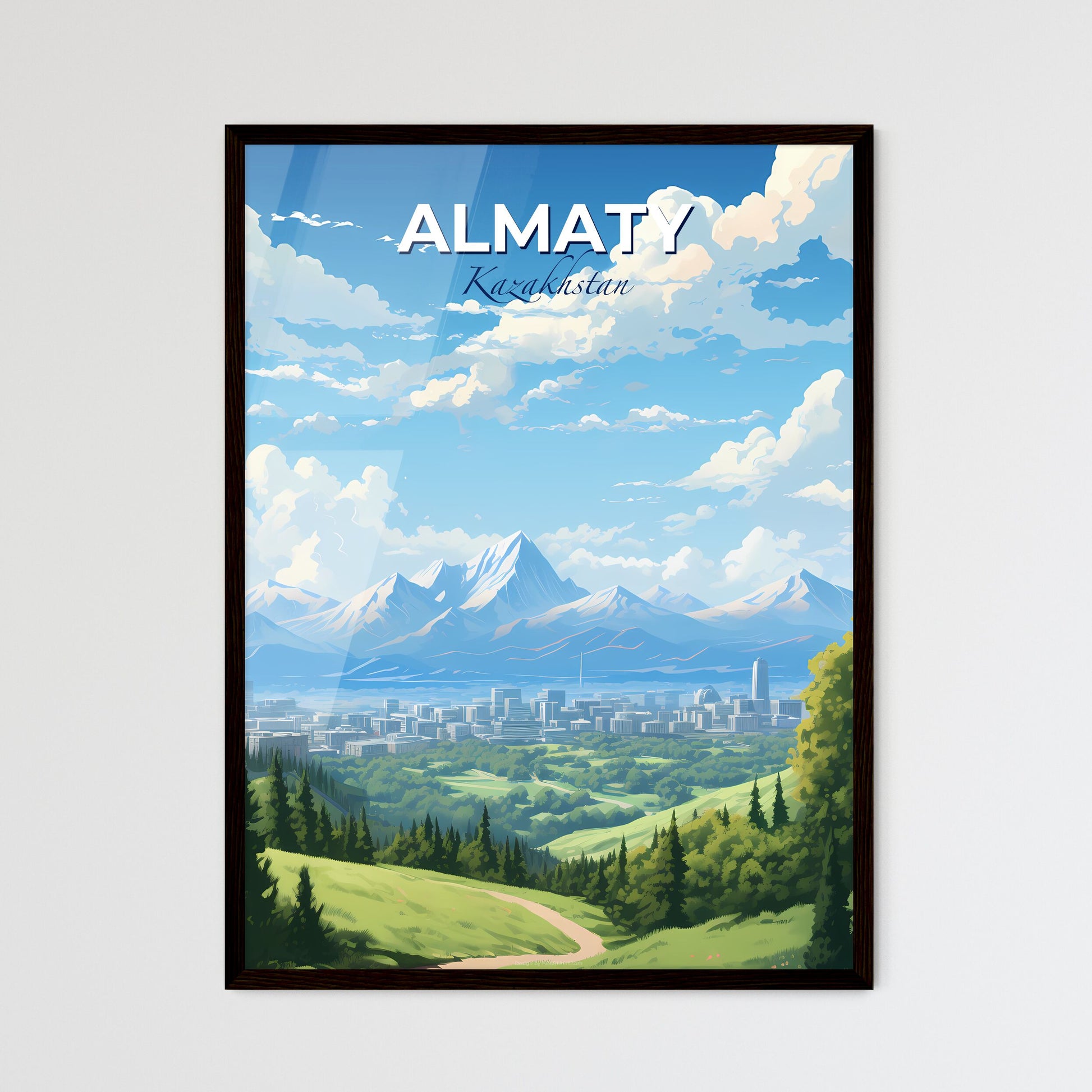 Almaty Kazakhstan Skyline - A Landscape Of A City And Mountains - Customizable Travel Gift Default Title