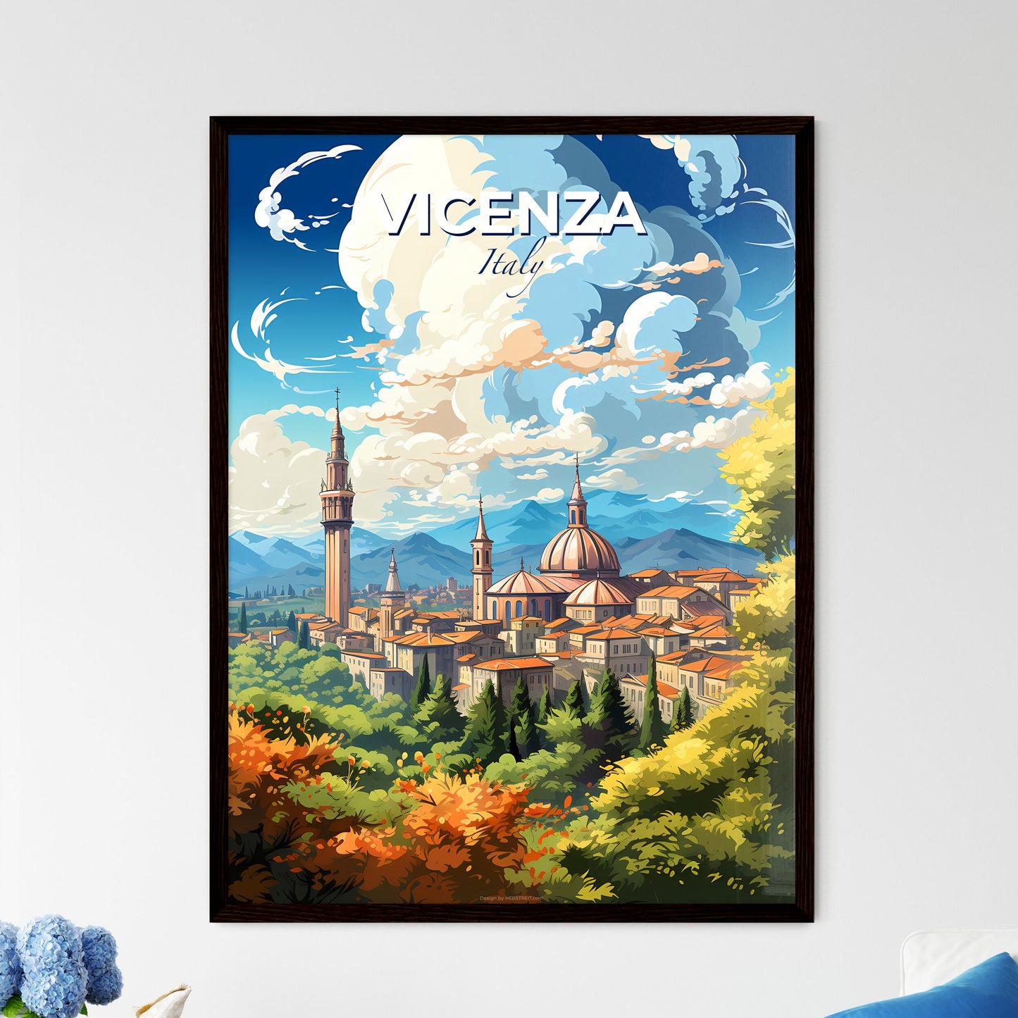Vicenza Italy Skyline - A City With Towers And Trees - Customizable Travel Gift Default Title
