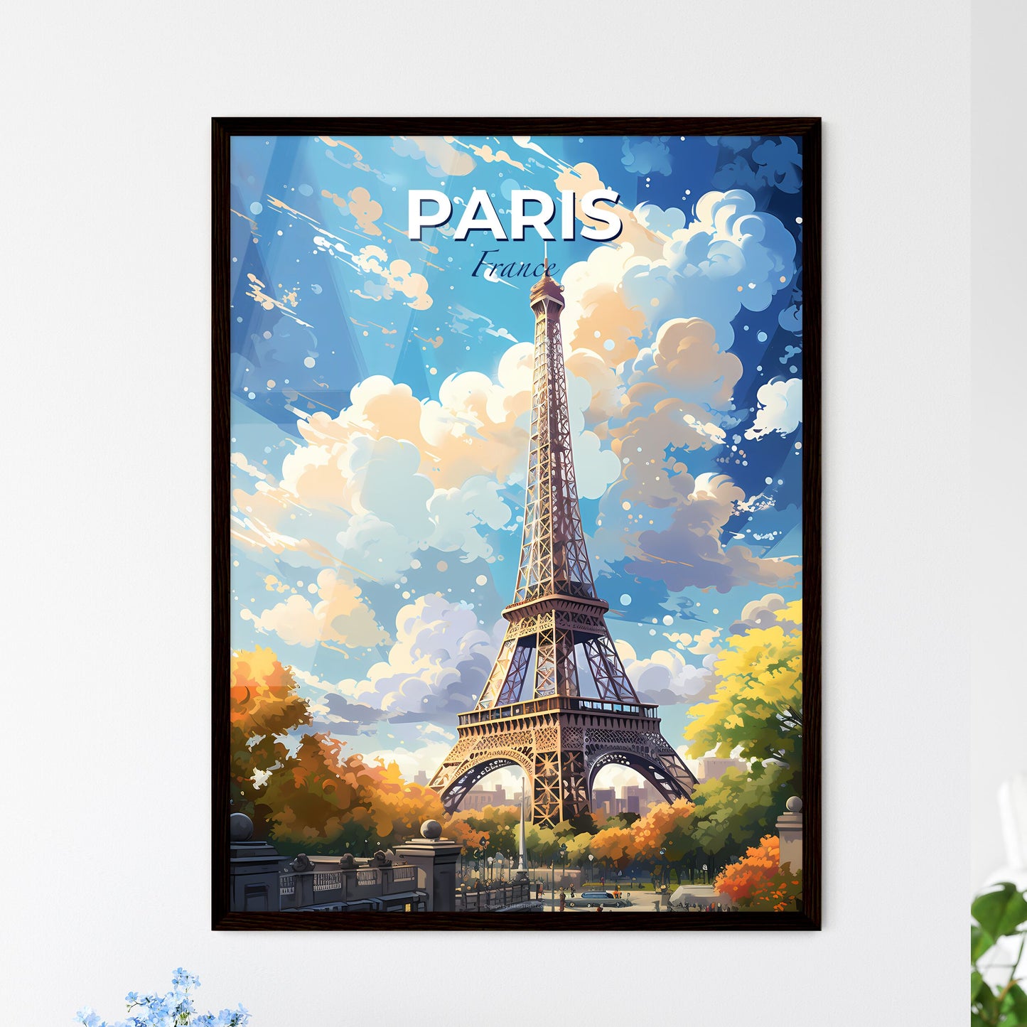Paris France Skyline - Eiffel Tower With Trees And Clouds In The Sky - Customizable Travel Gift Default Title