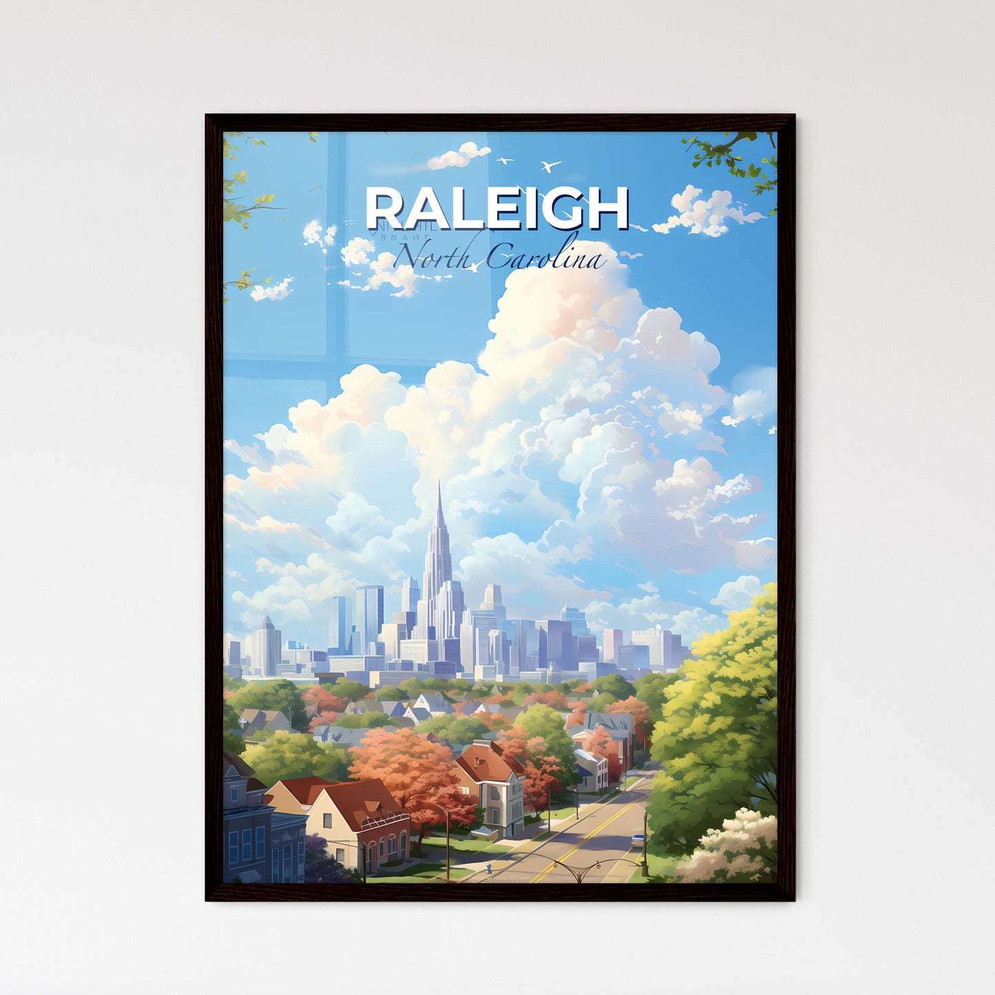 Raleigh North Carolina Skyline - A Cityscape With Trees And Clouds - Customizable Travel Gift Default Title