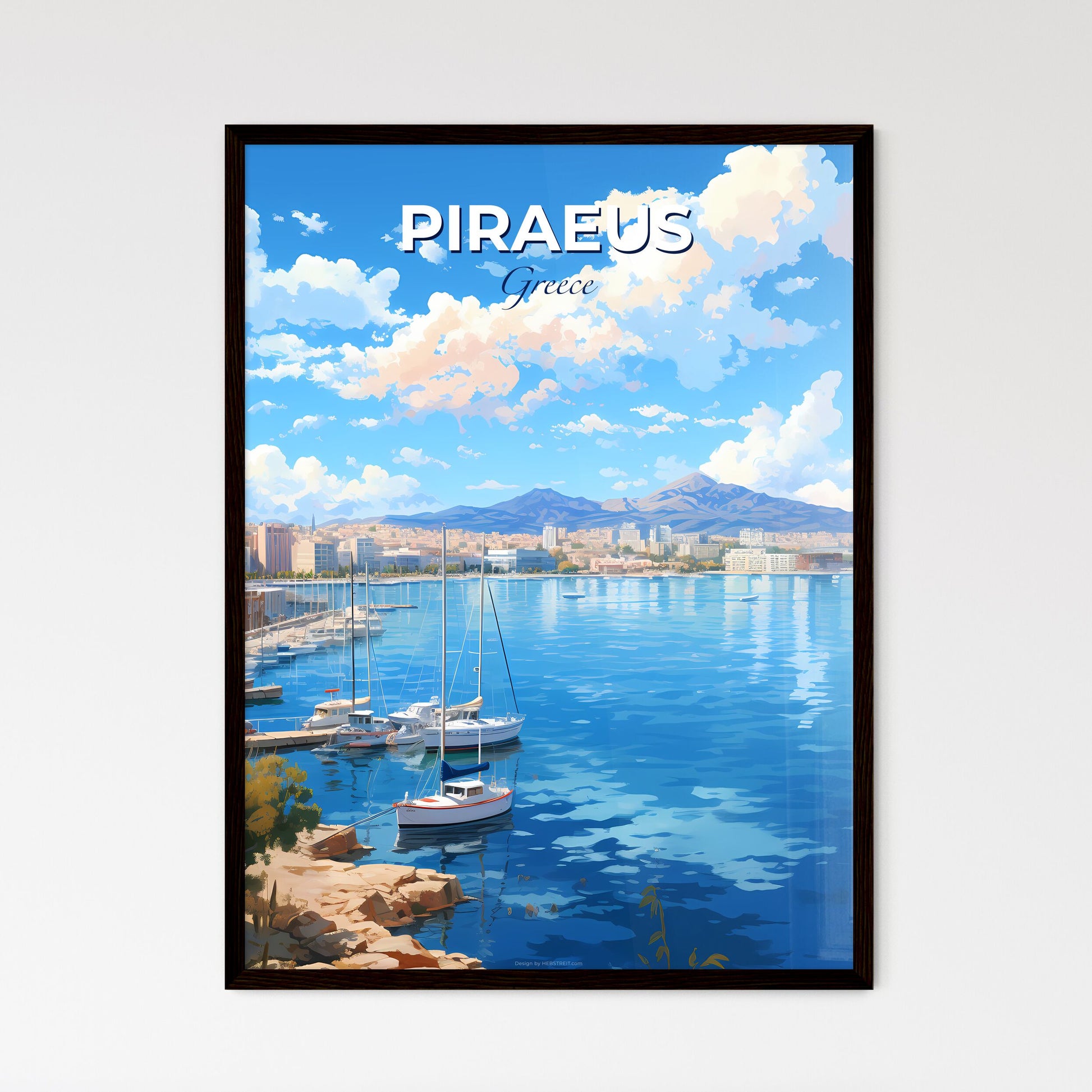 Piraeus Greece Skyline - A Body Of Water With Boats And Buildings In The Background - Customizable Travel Gift Default Title