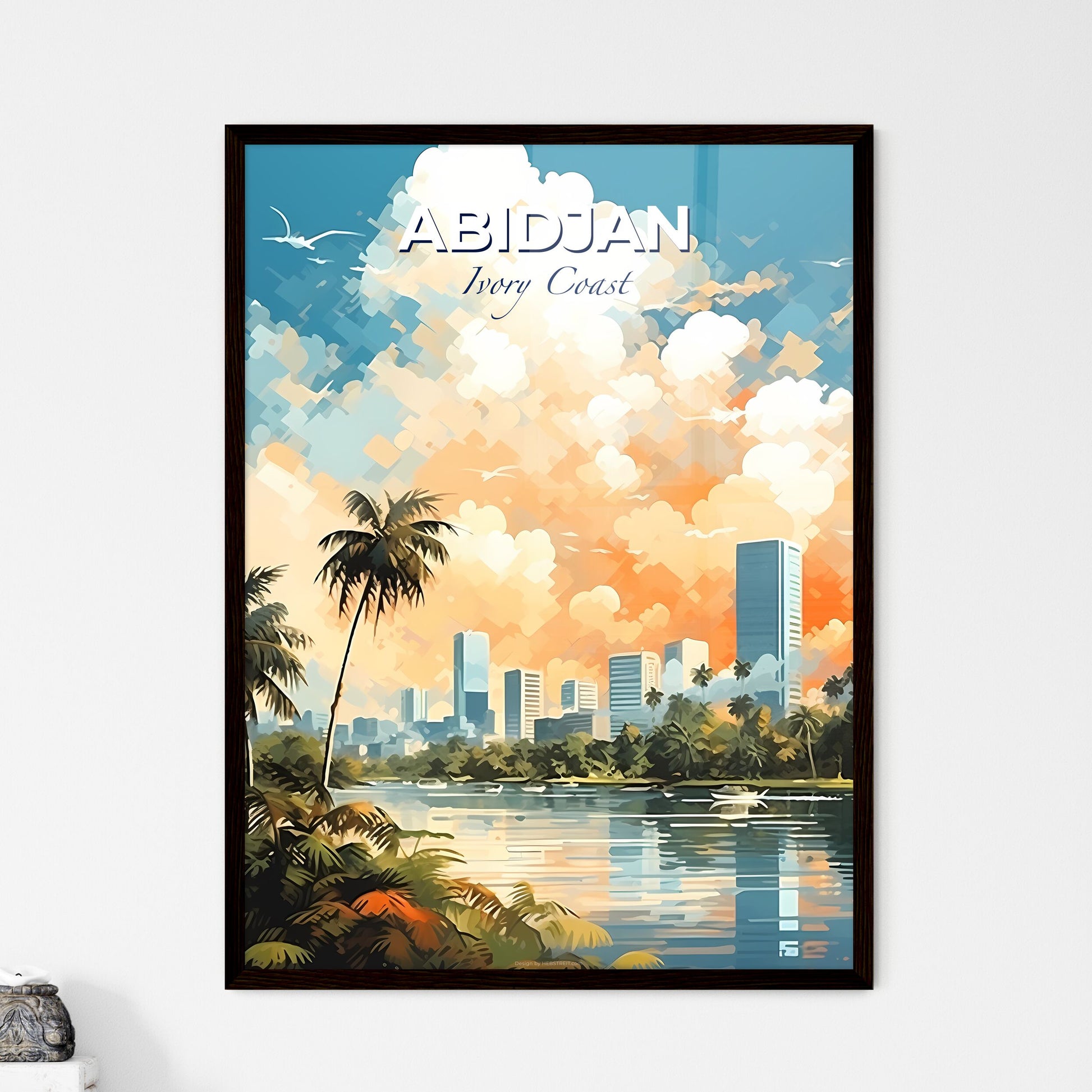 Abidjan Ivory Coast Skyline - A Water Body With Palm Trees And Buildings In The Background - Customizable Travel Gift Default Title