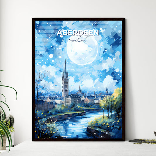 Aberdeen Scotland Skyline - A Painting Of A City With A River And A Large Moon - Customizable Travel Gift Default Title