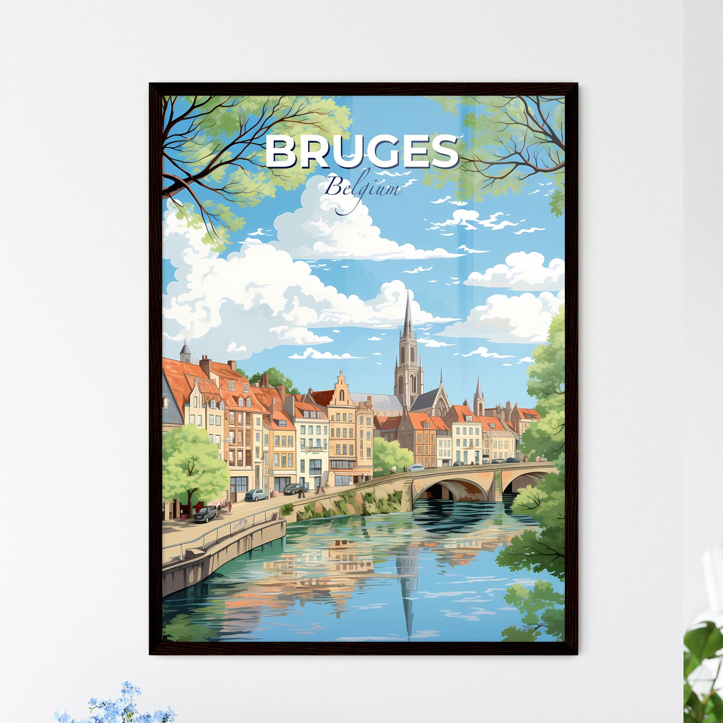 Bruges Belgium Skyline - A River With A Bridge And Buildings - Customizable Travel Gift Default Title