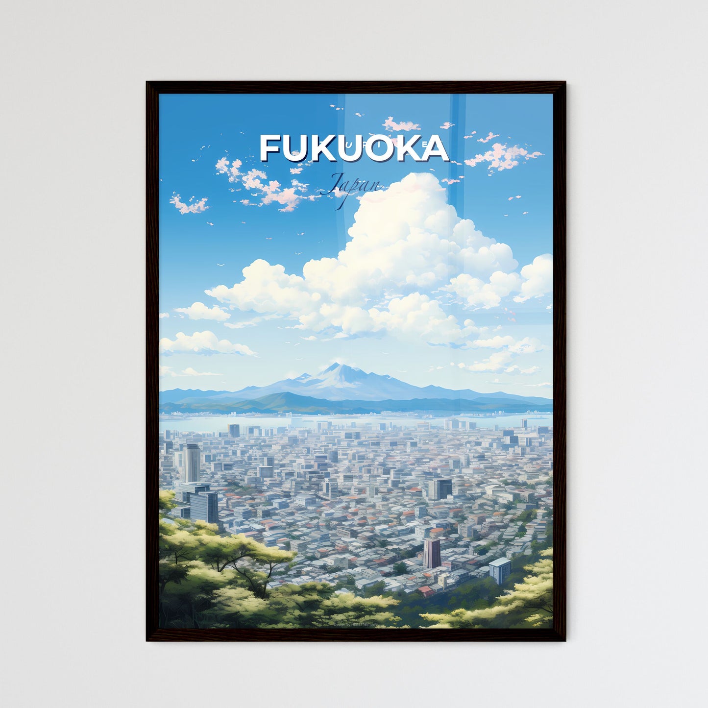 Fukuoka Japan Skyline - A City With A Mountain In The Background - Customizable Travel Gift Default Title
