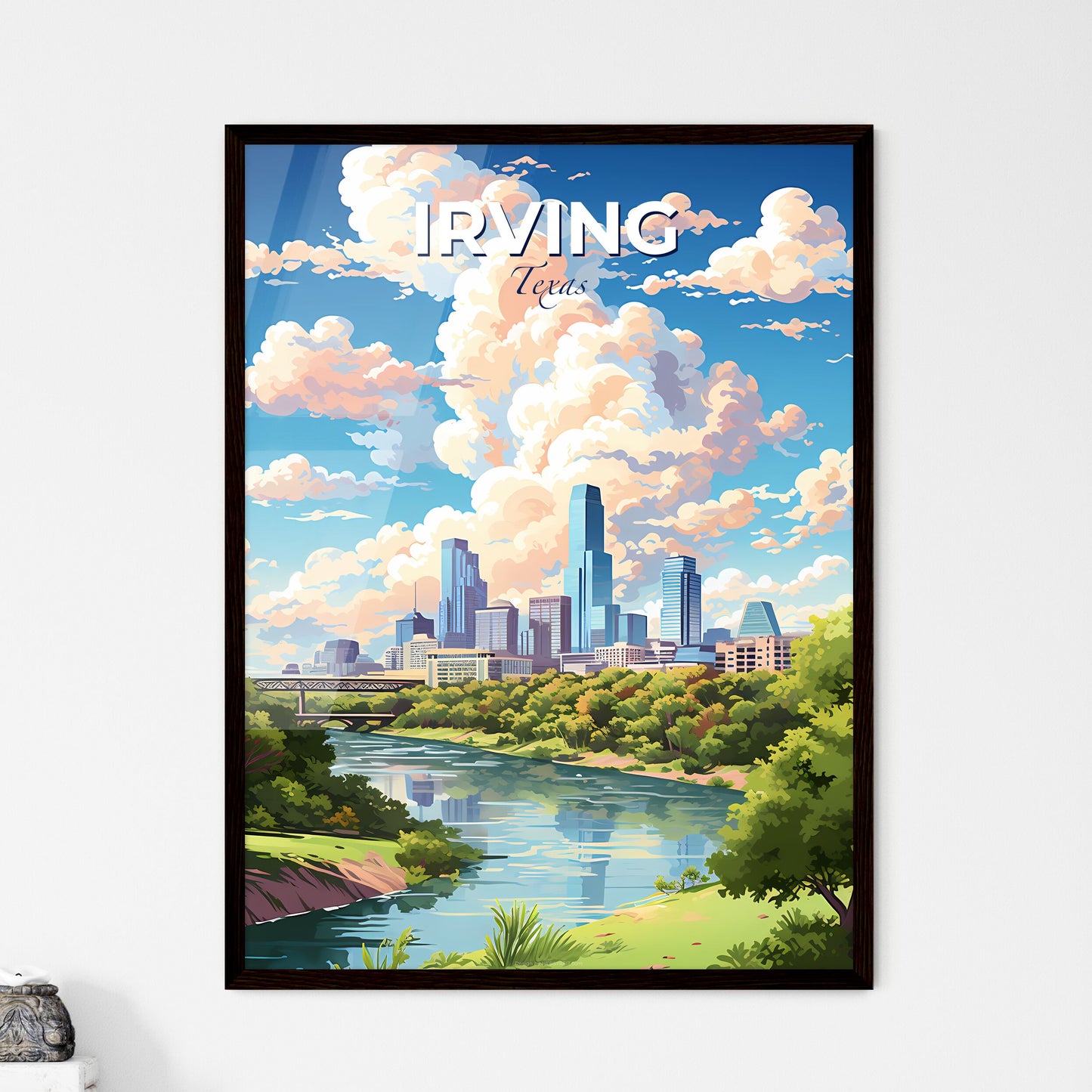 Irving Texas Skyline - A River With Trees And A City In The Background - Customizable Travel Gift Default Title