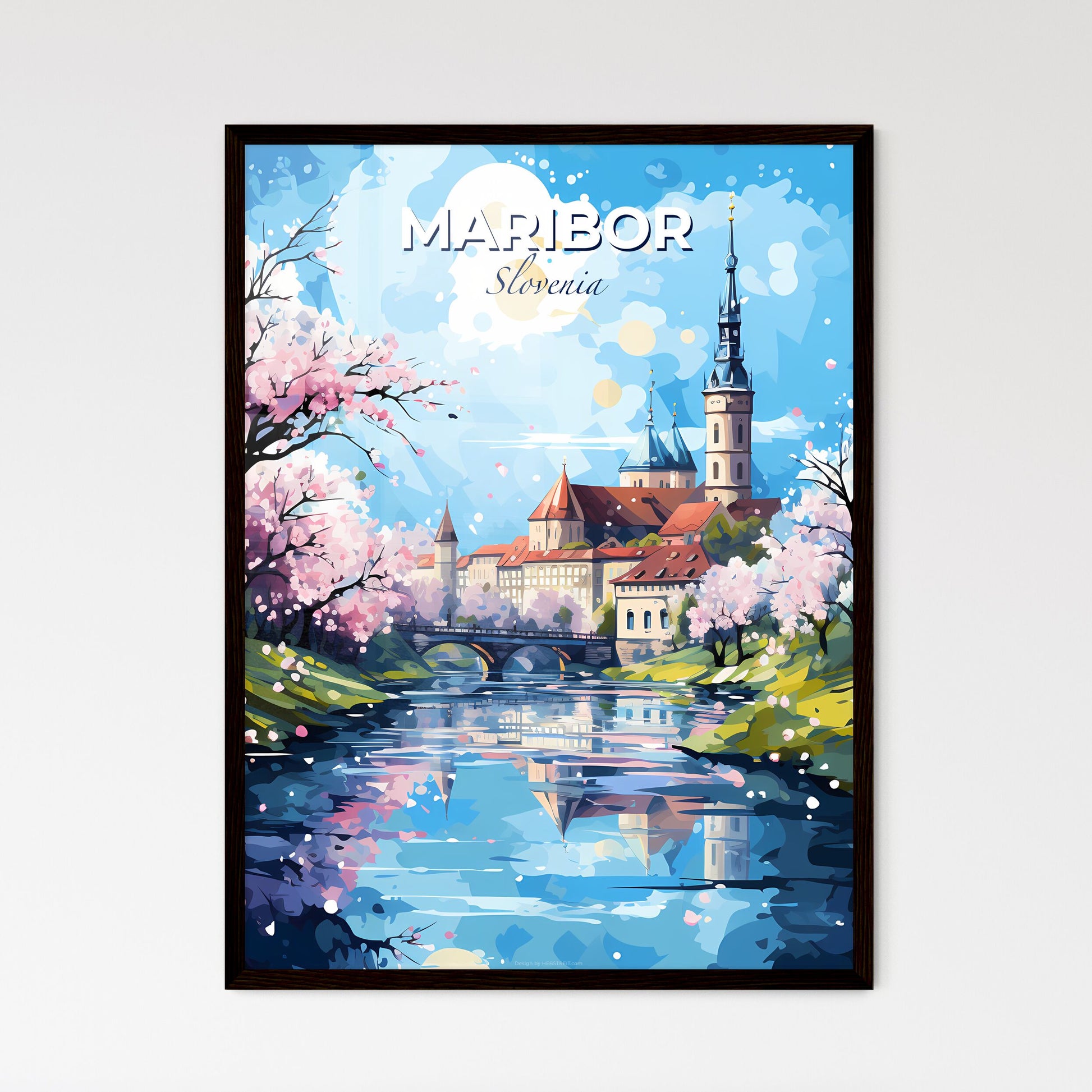 Maribor Slovenia Skyline - A River With A Bridge And A Castle - Customizable Travel Gift Default Title