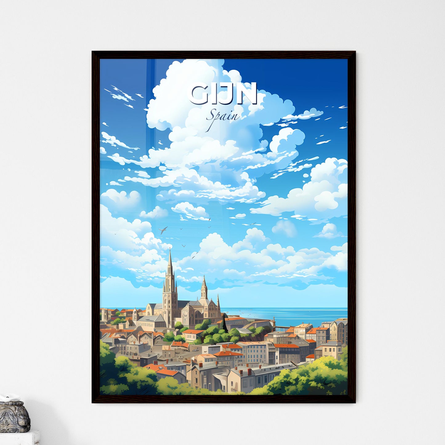Gijn Spain Skyline - A City With A Church And A Body Of Water - Customizable Travel Gift Default Title