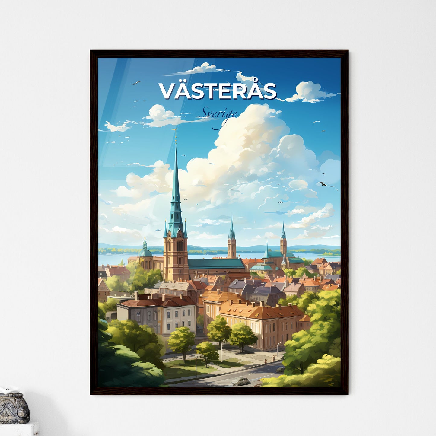 Vsters Sverige Skyline - A City With A Tall Spire And Trees - Customizable Travel Gift Default Title