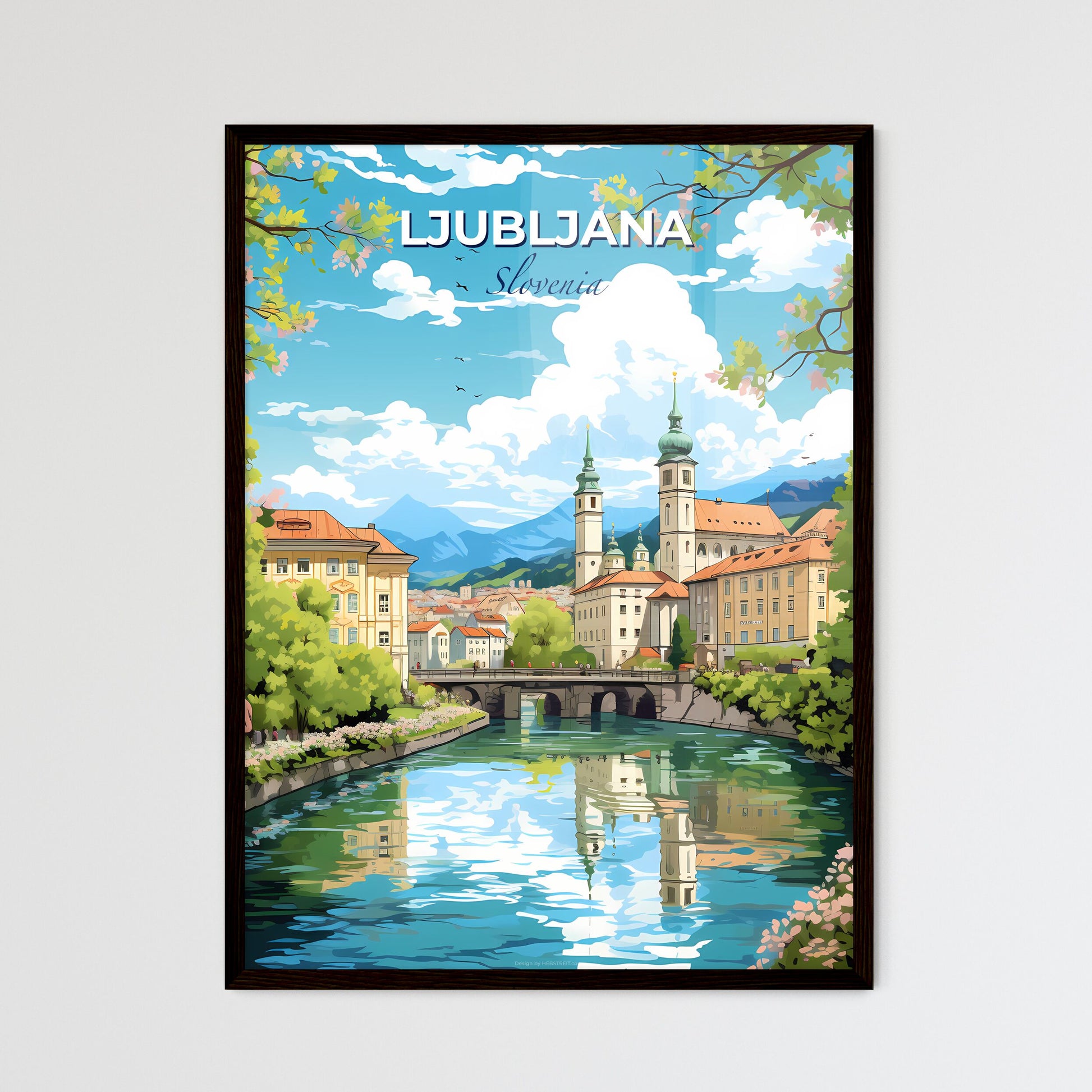 Ljubljana Slovenia Skyline - A River With A Bridge And Buildings In The Background - Customizable Travel Gift Default Title