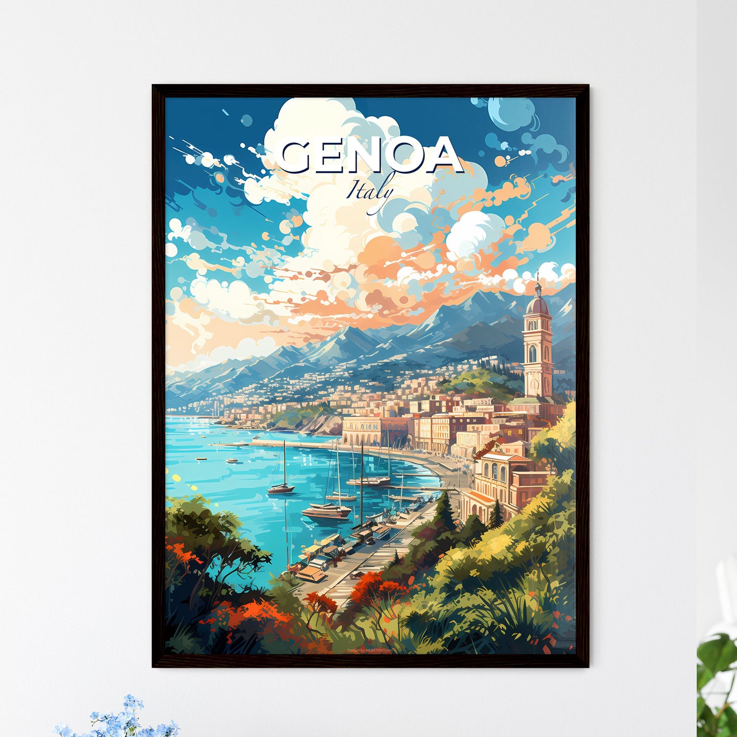 Genoa Italy Skyline - A Painting Of A City By The Water - Customizable Travel Gift Default Title